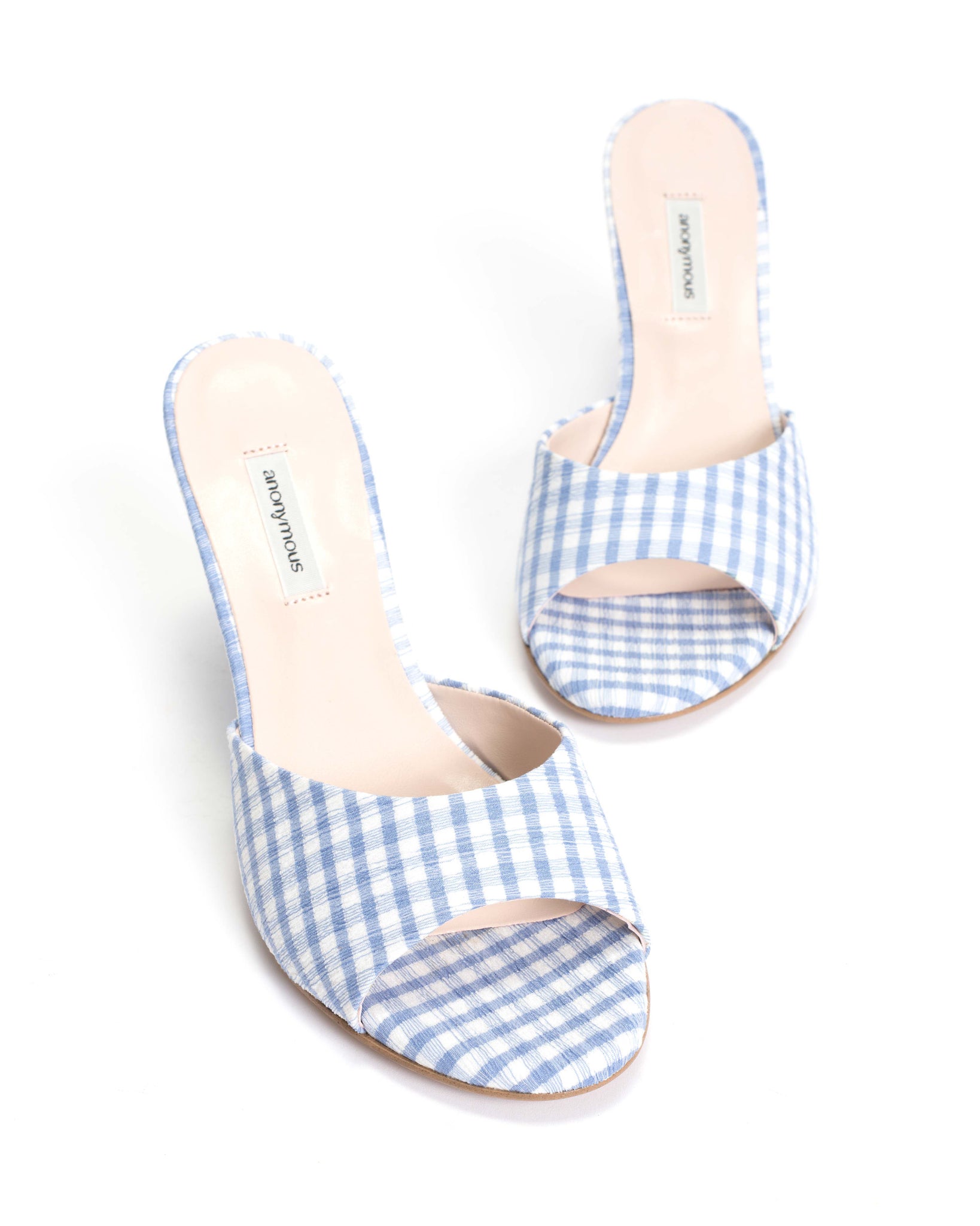 Gwen 75 wedge Pleated gingham vegan Bubble blue - Anonymous Copenhagen