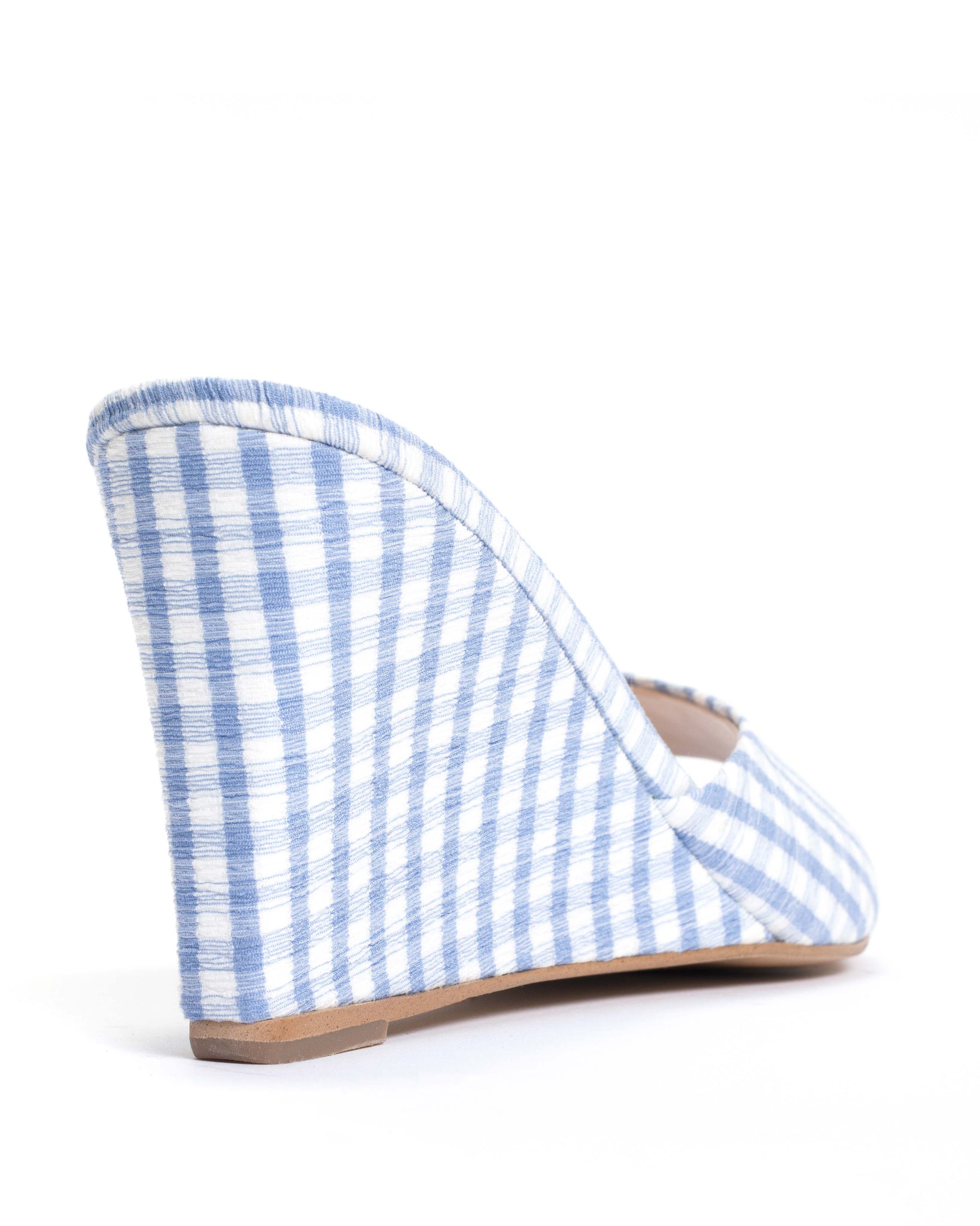 Gwen 75 wedge Pleated gingham vegan Bubble blue - Anonymous Copenhagen