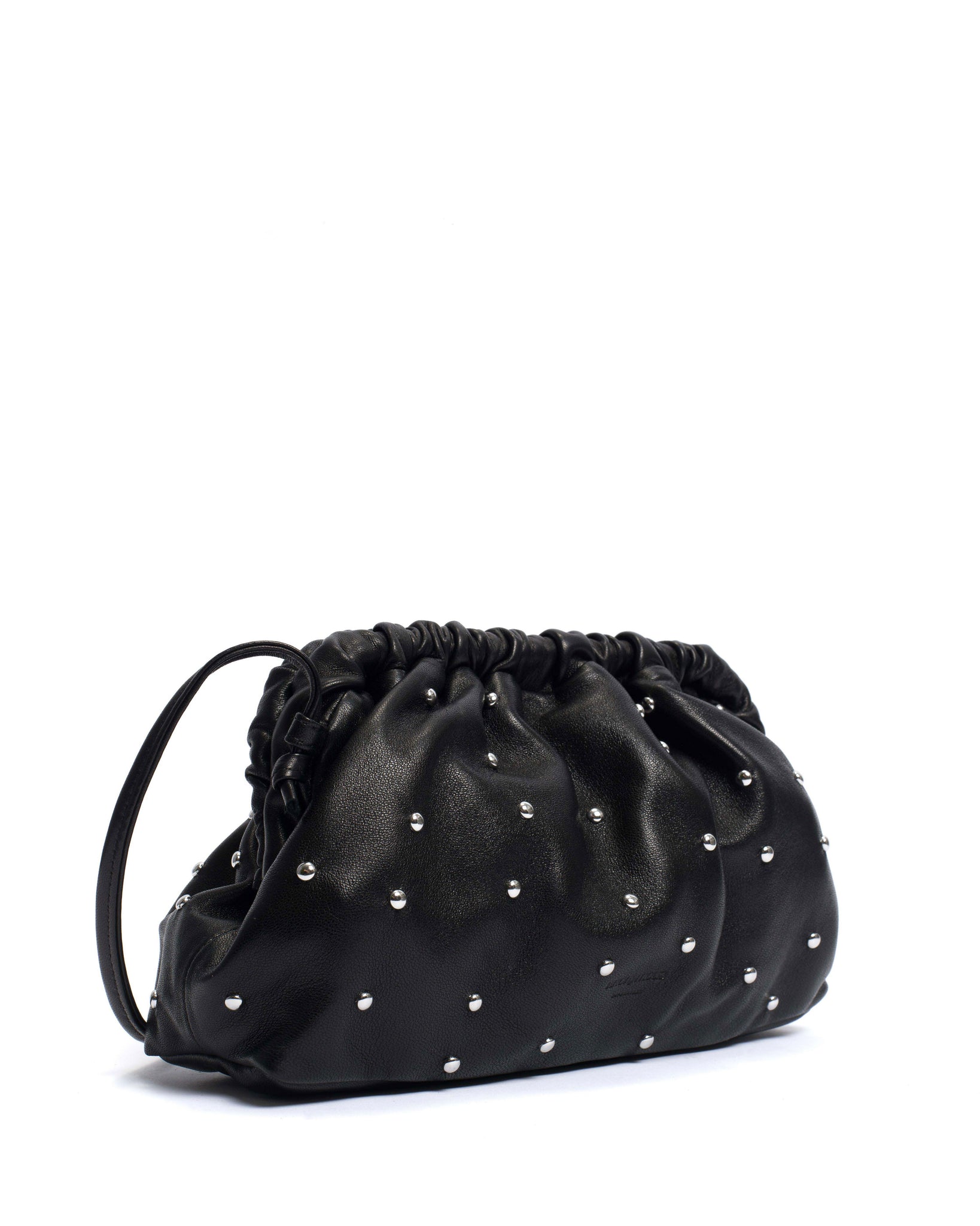 Hally grand cloud bag Stud-embellished shiny lamb Black silver - Anonymous Copenhagen