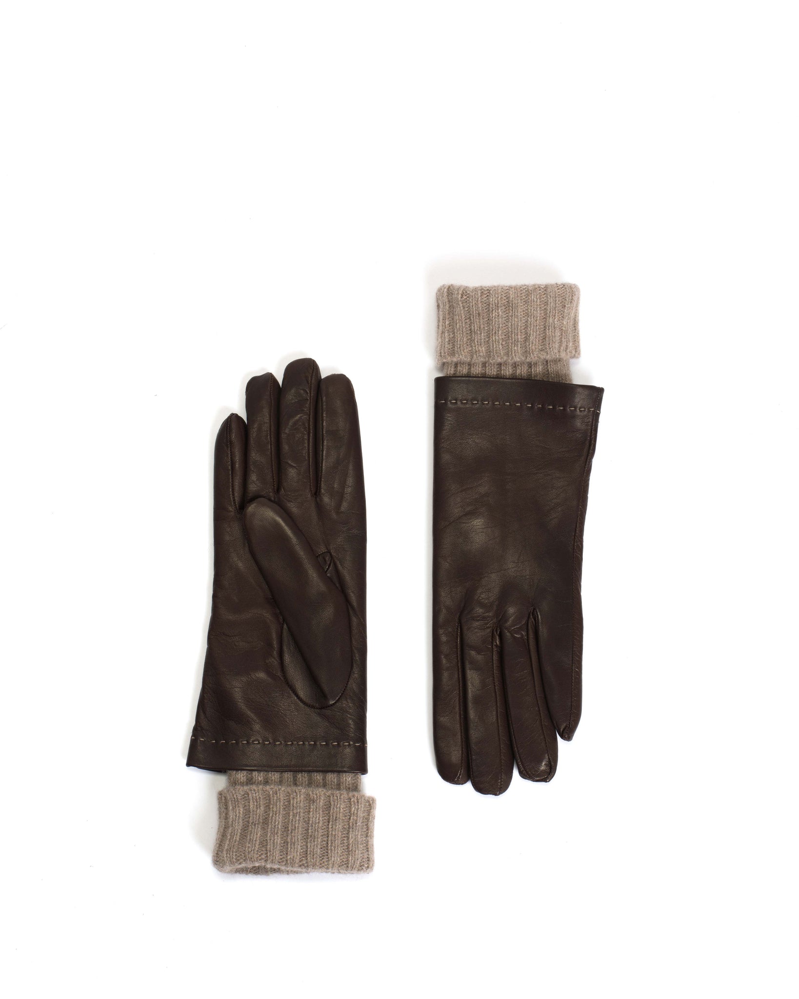 Hanni leather cashmere glove Lamb leather & 100% cashmere Coffee brown & taupe - Anonymous Copenhagen