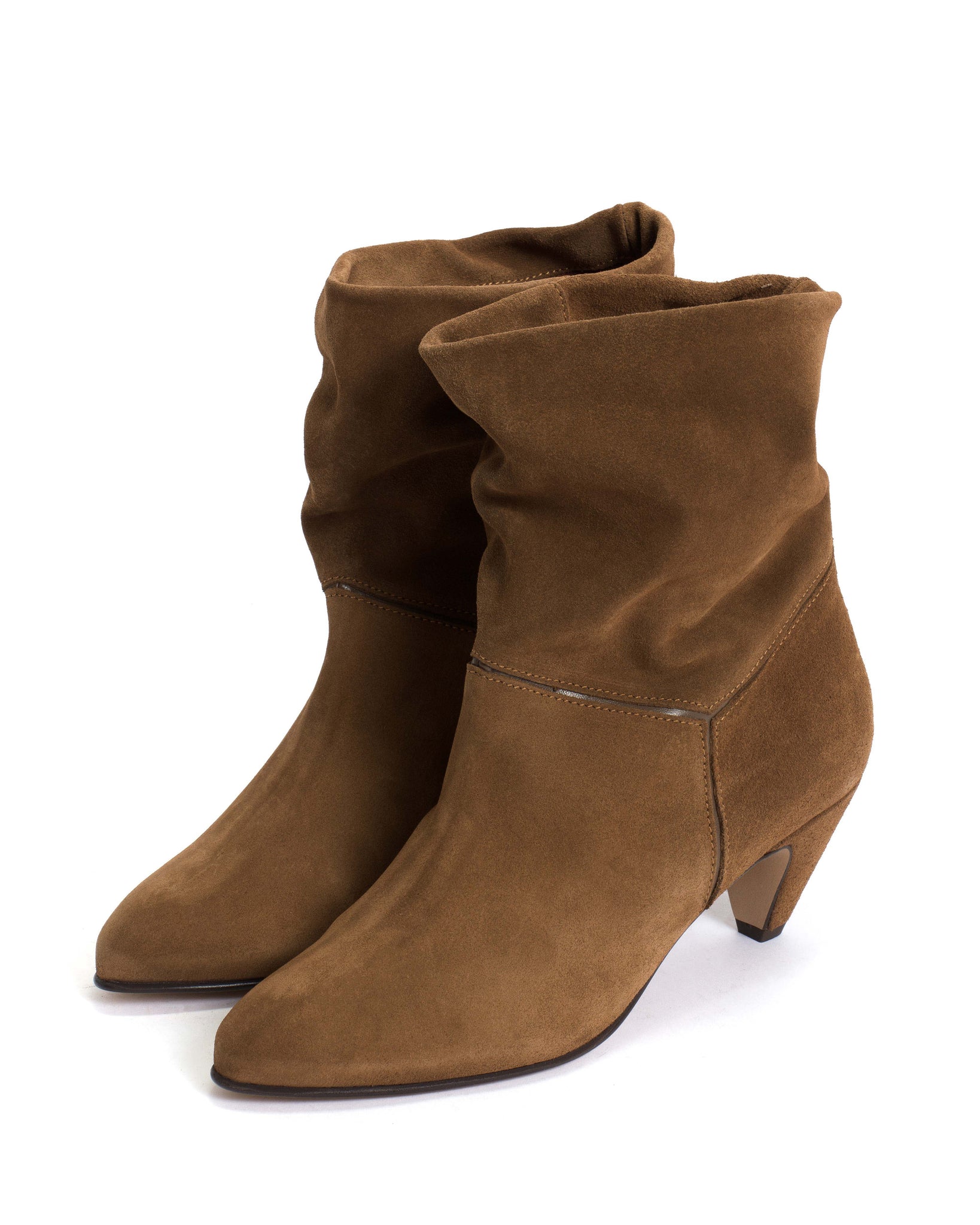 Jassi 50 stiletto Calf suede & sleek leather Cinnamon & Dark taupe - Anonymous Copenhagen
