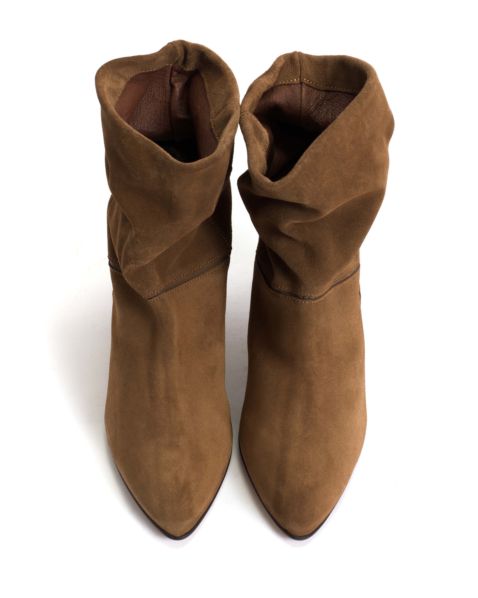 Jassi 50 stiletto Calf suede & sleek leather Cinnamon & Dark taupe - Anonymous Copenhagen