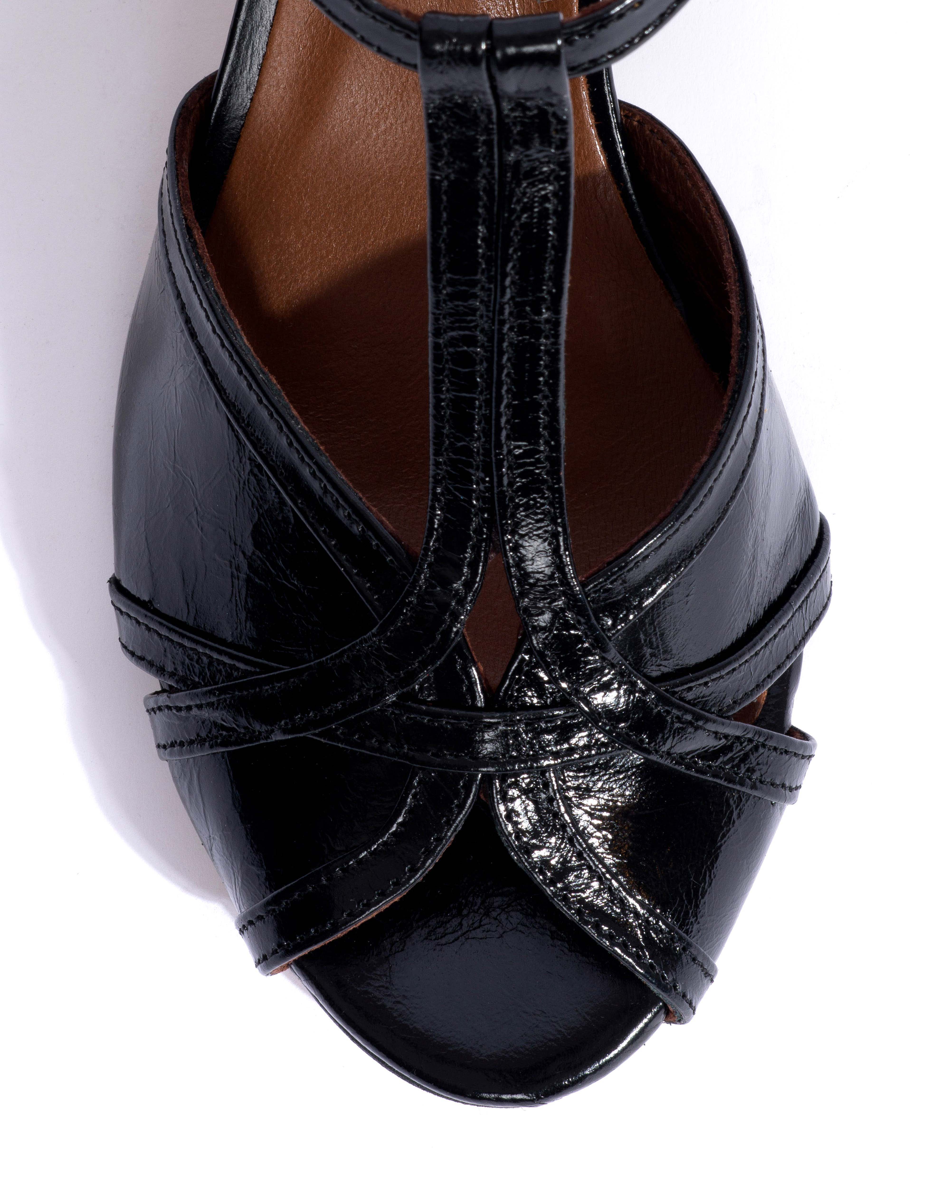 Therese 55 Crinkled polished goat Black