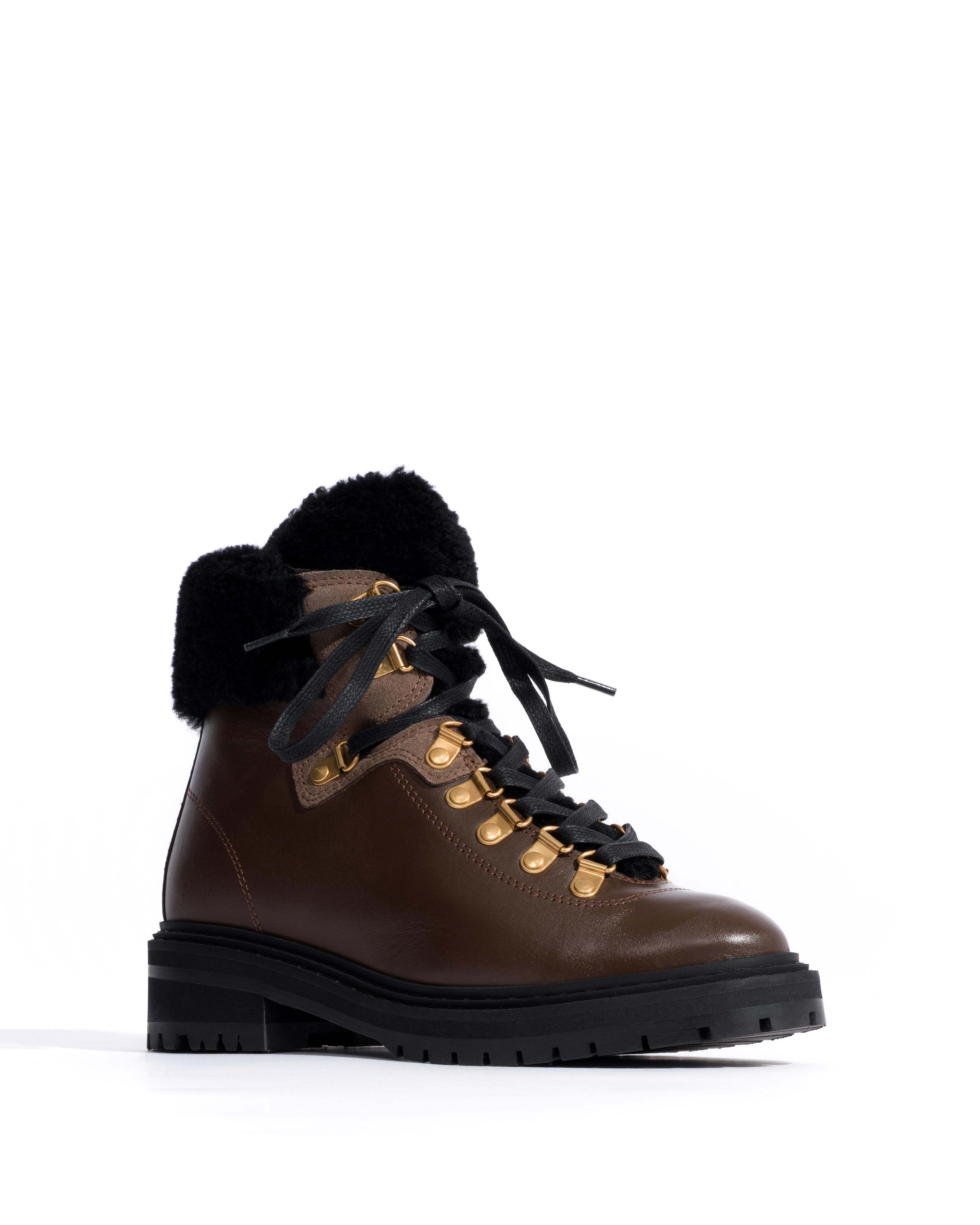 Beari lamb shearling Soft calf & suede leather Dark taupe