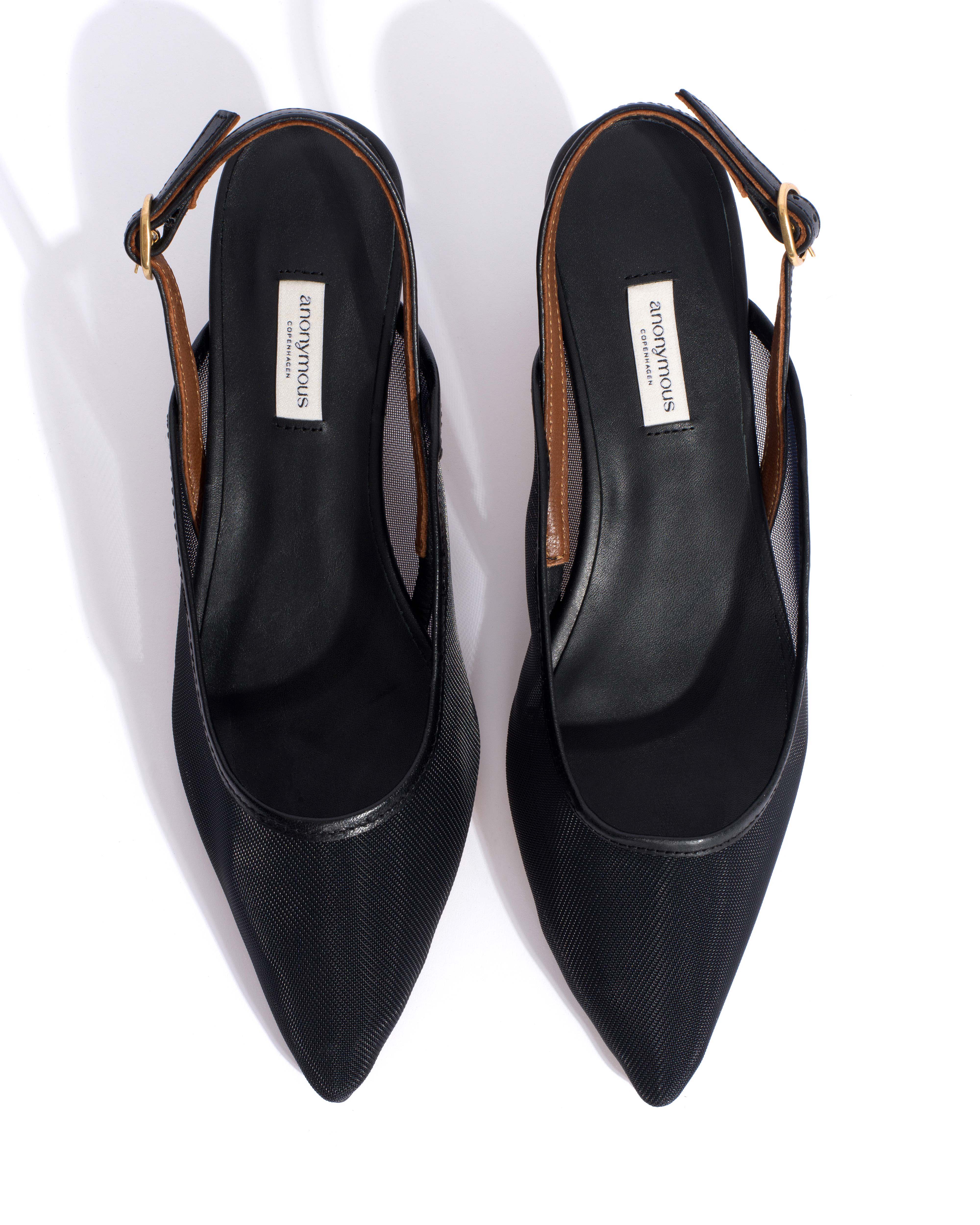Fanny 40 stiletto mesh Shiny lamb & mesh Black