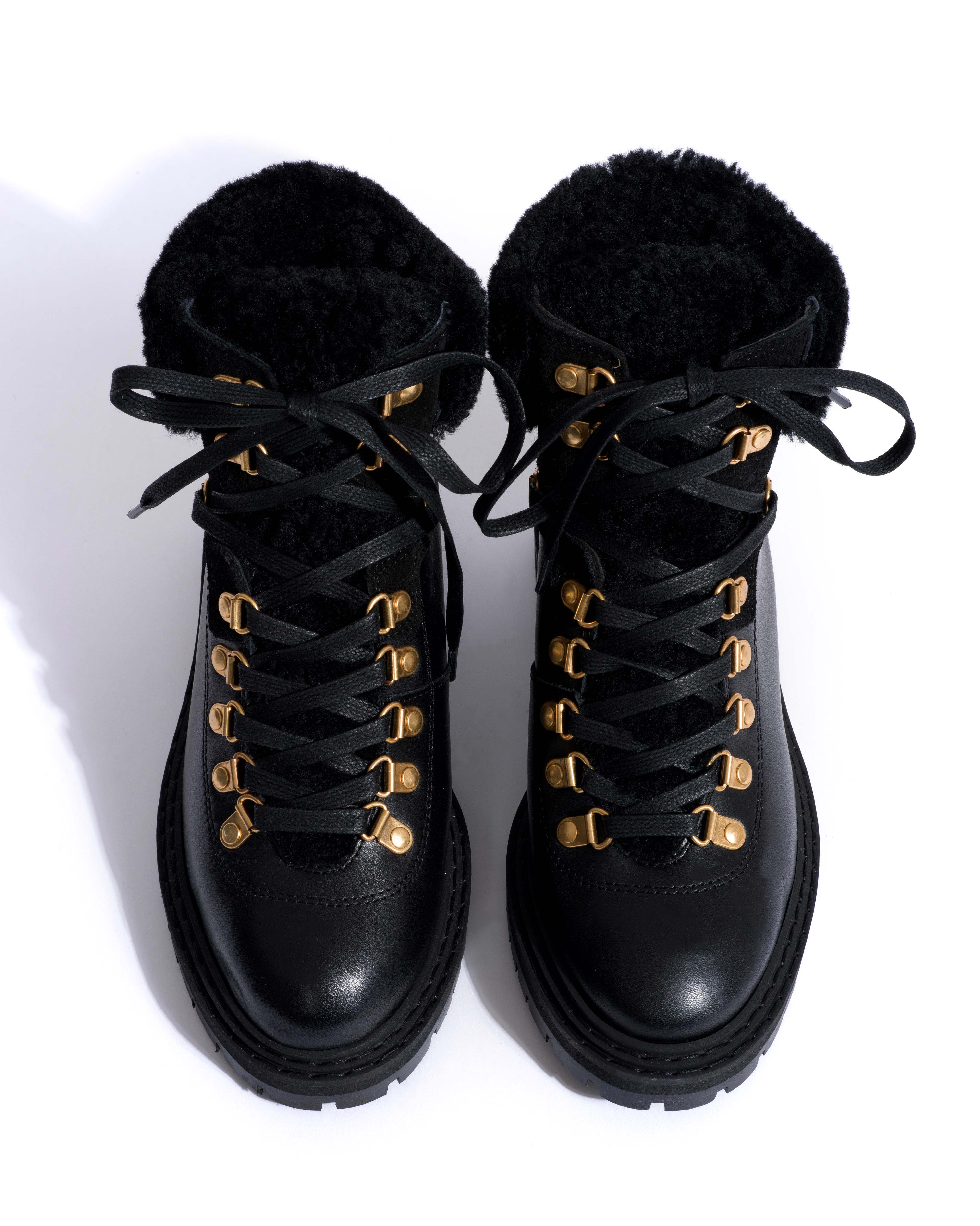 Beari lamb shearling Soft calf & suede leather Black