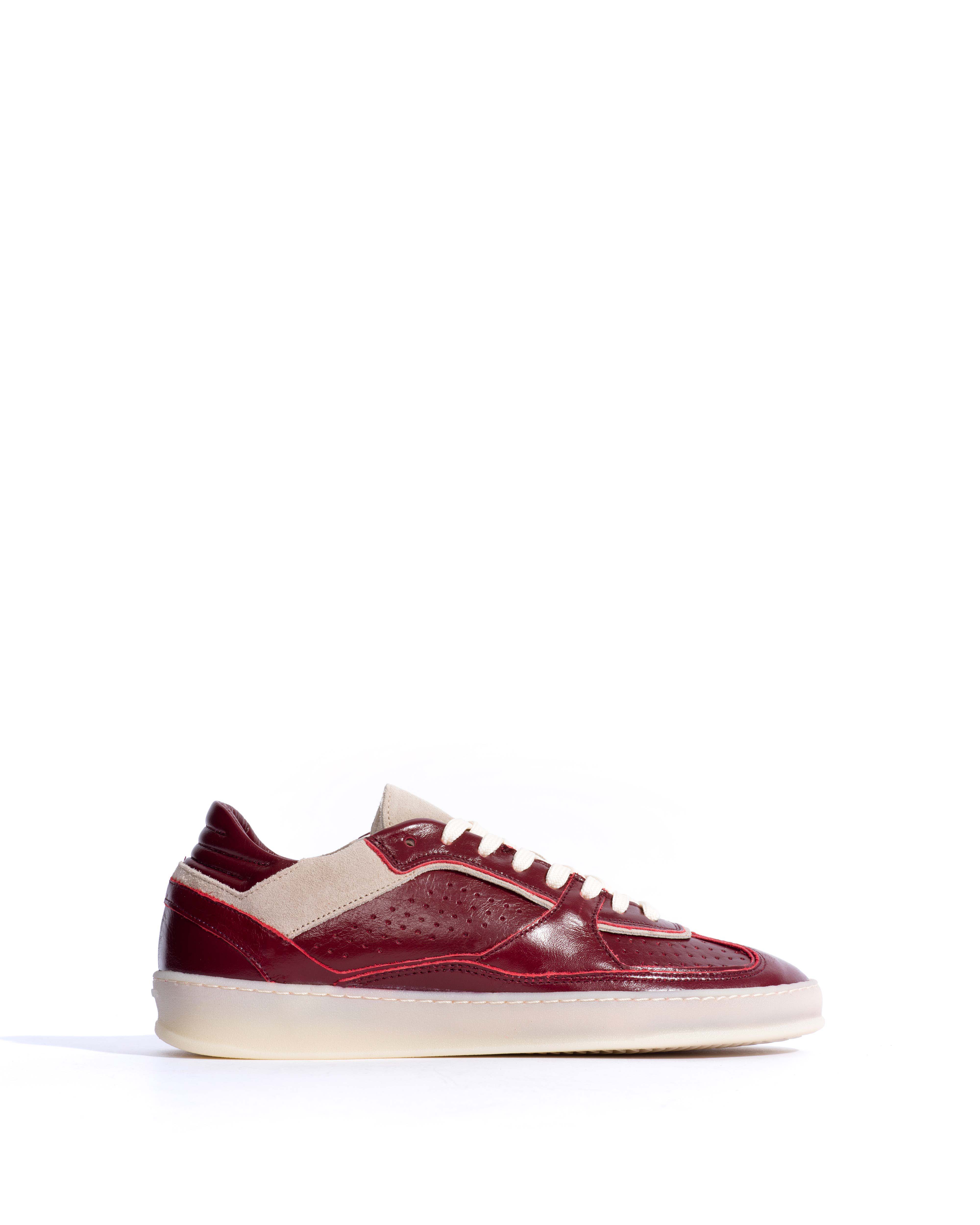 Dabbie Crinkled polished goat & suede leather Pomegranate & white sand