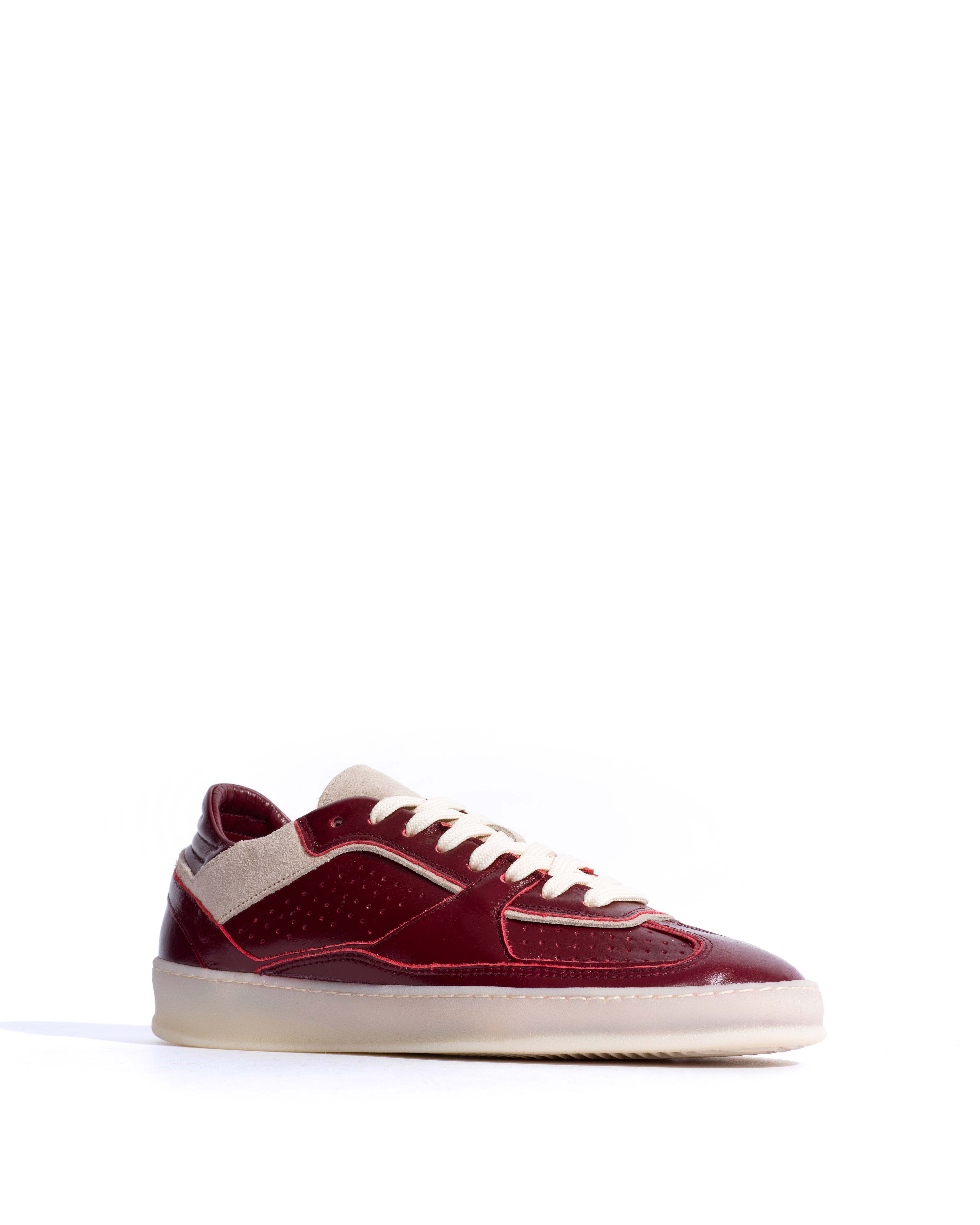 Dabbie Crinkled polished goat & suede leather Pomegranate & white sand