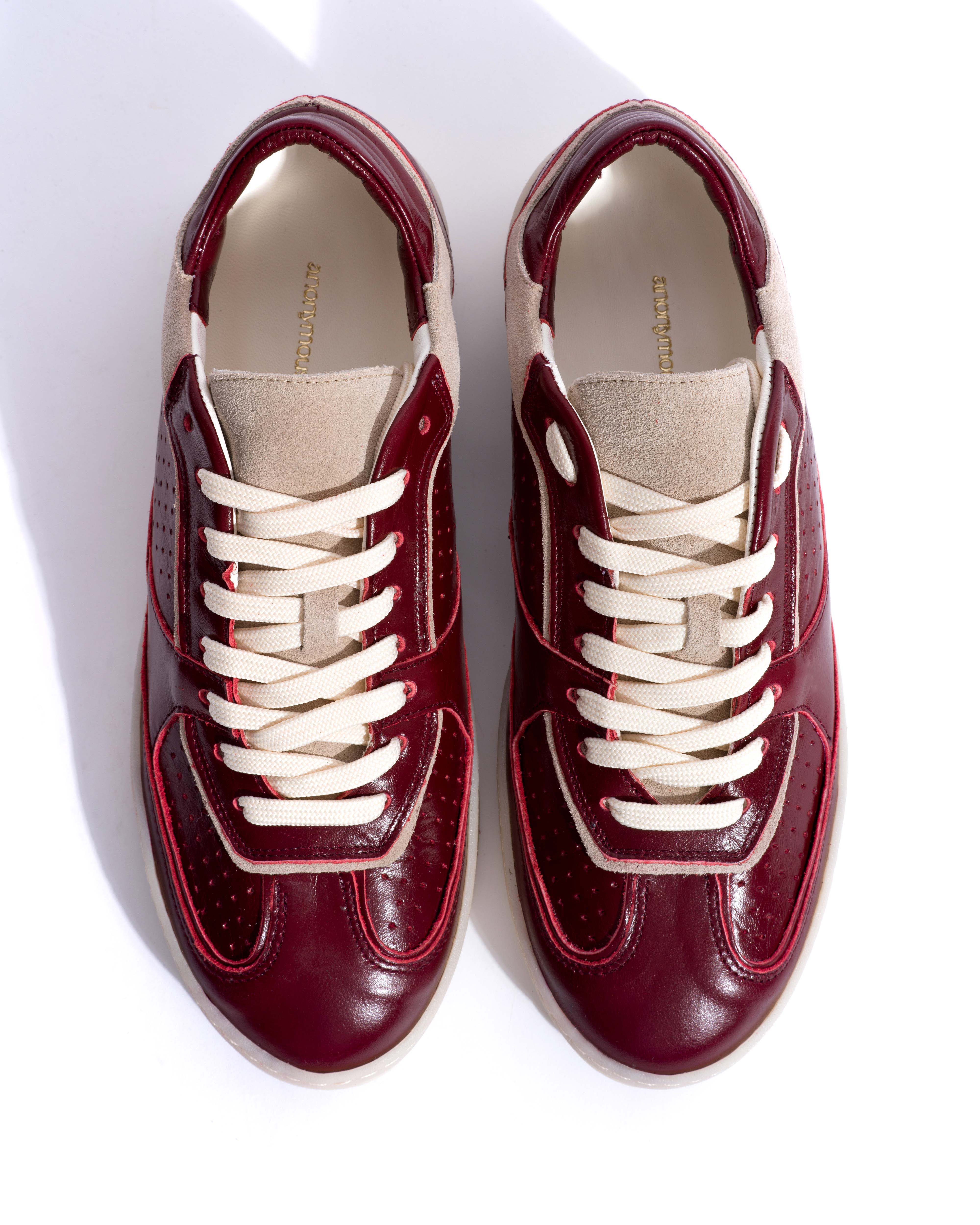Dabbie Crinkled polished goat & suede leather Pomegranate & white sand