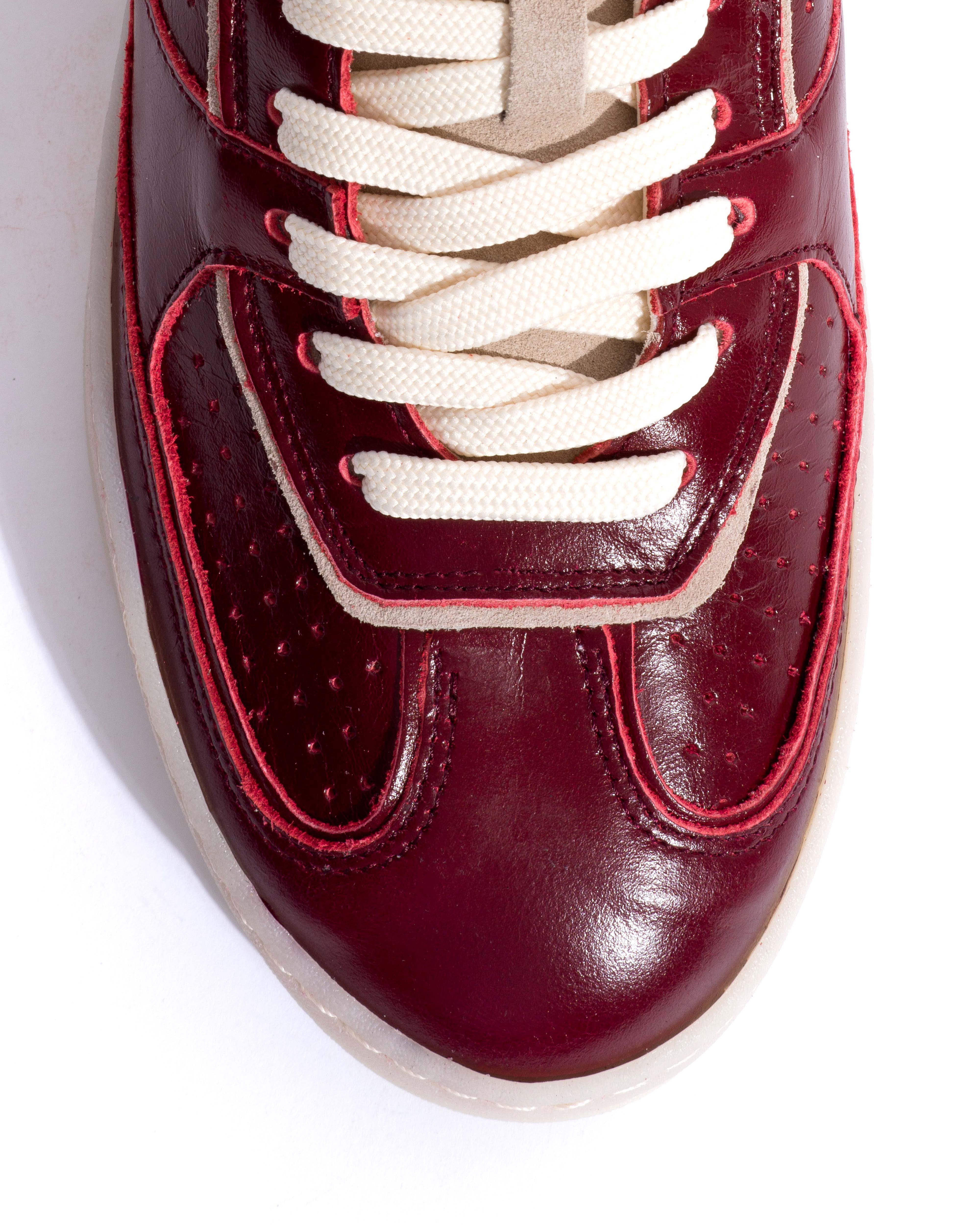 Dabbie Crinkled polished goat & suede leather Pomegranate & white sand