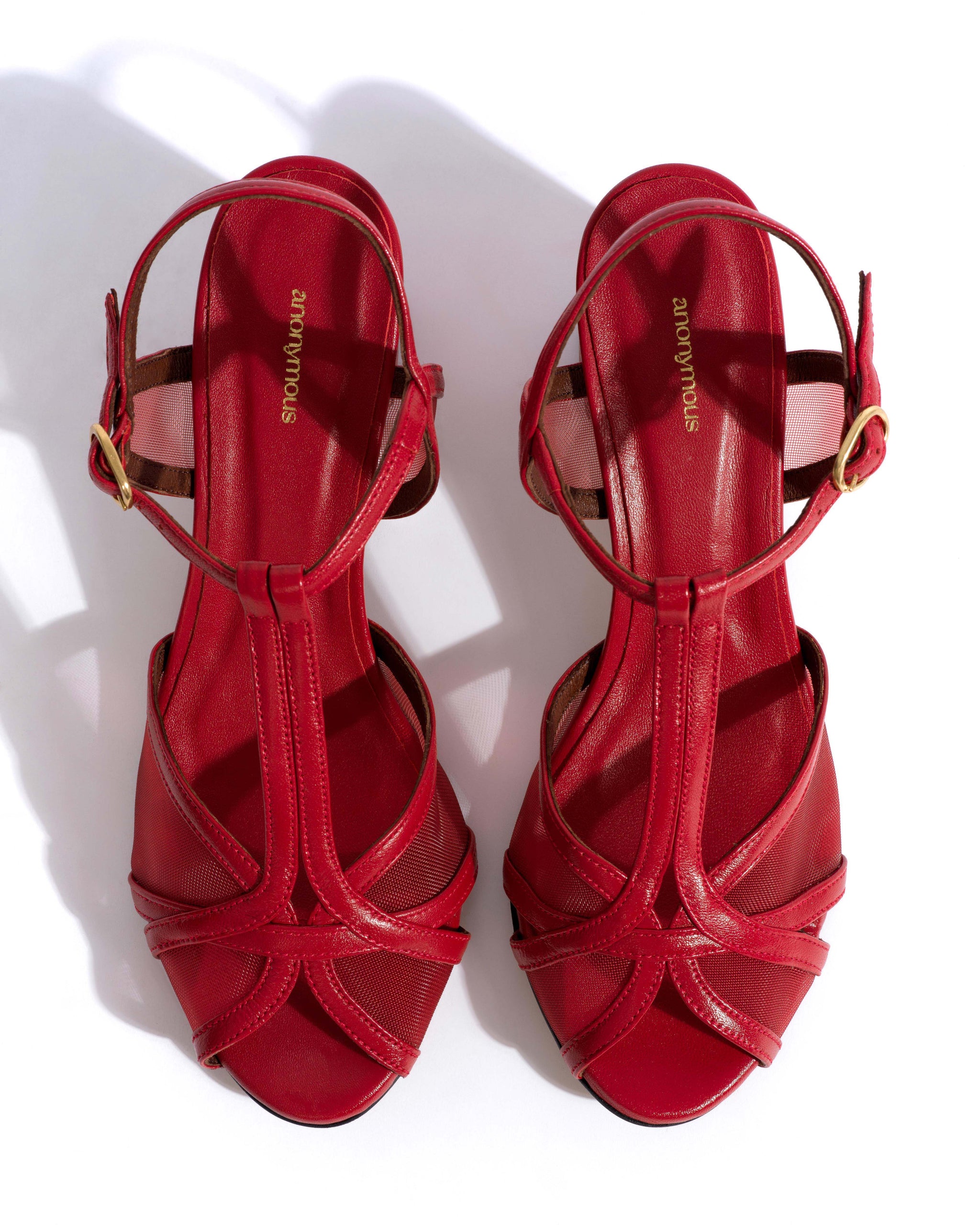 Therese 55 block mesh Shiny lamb & mesh Ruby red