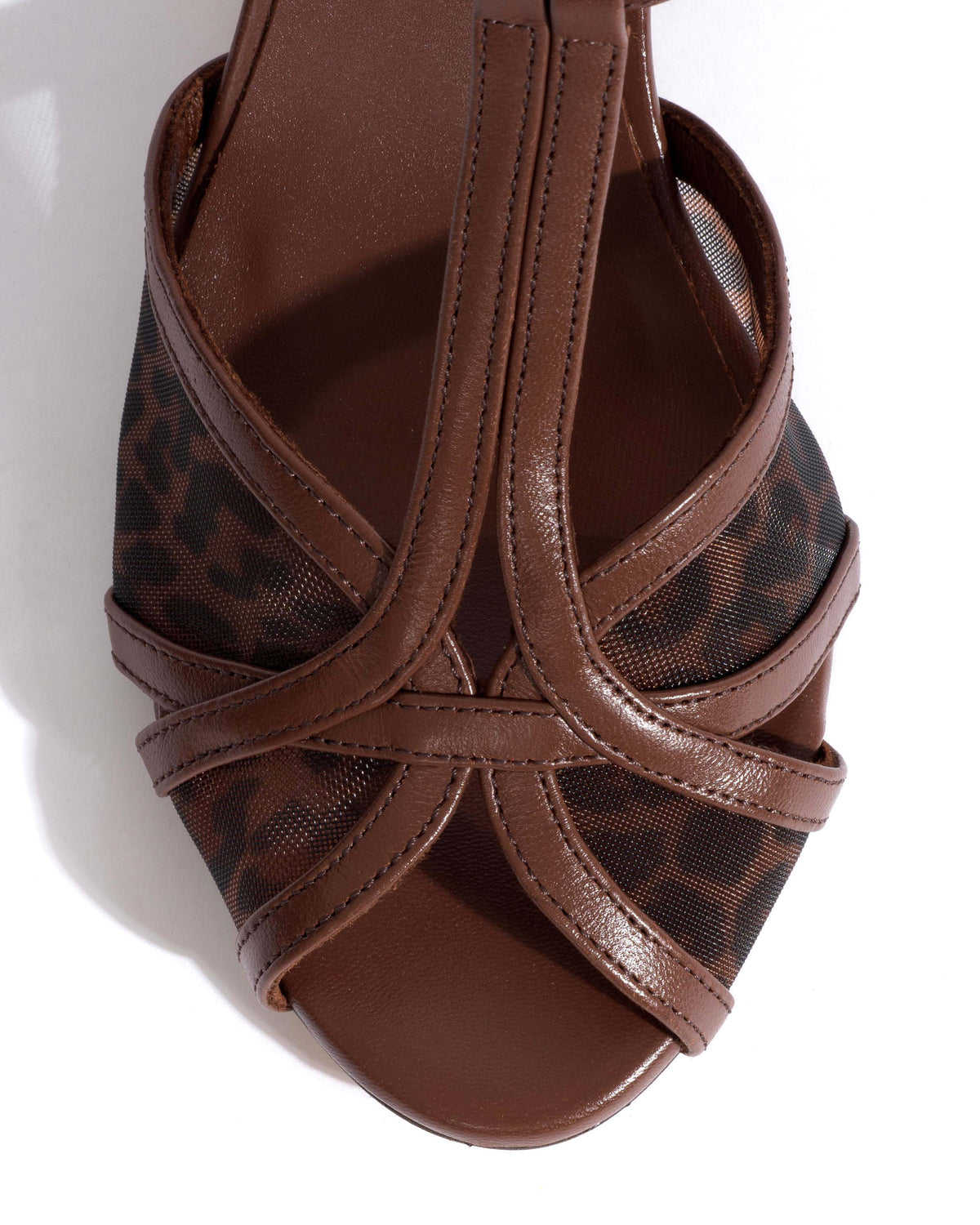 Therese 55 mesh Shiny lamb & mesh Chocolate & leopard