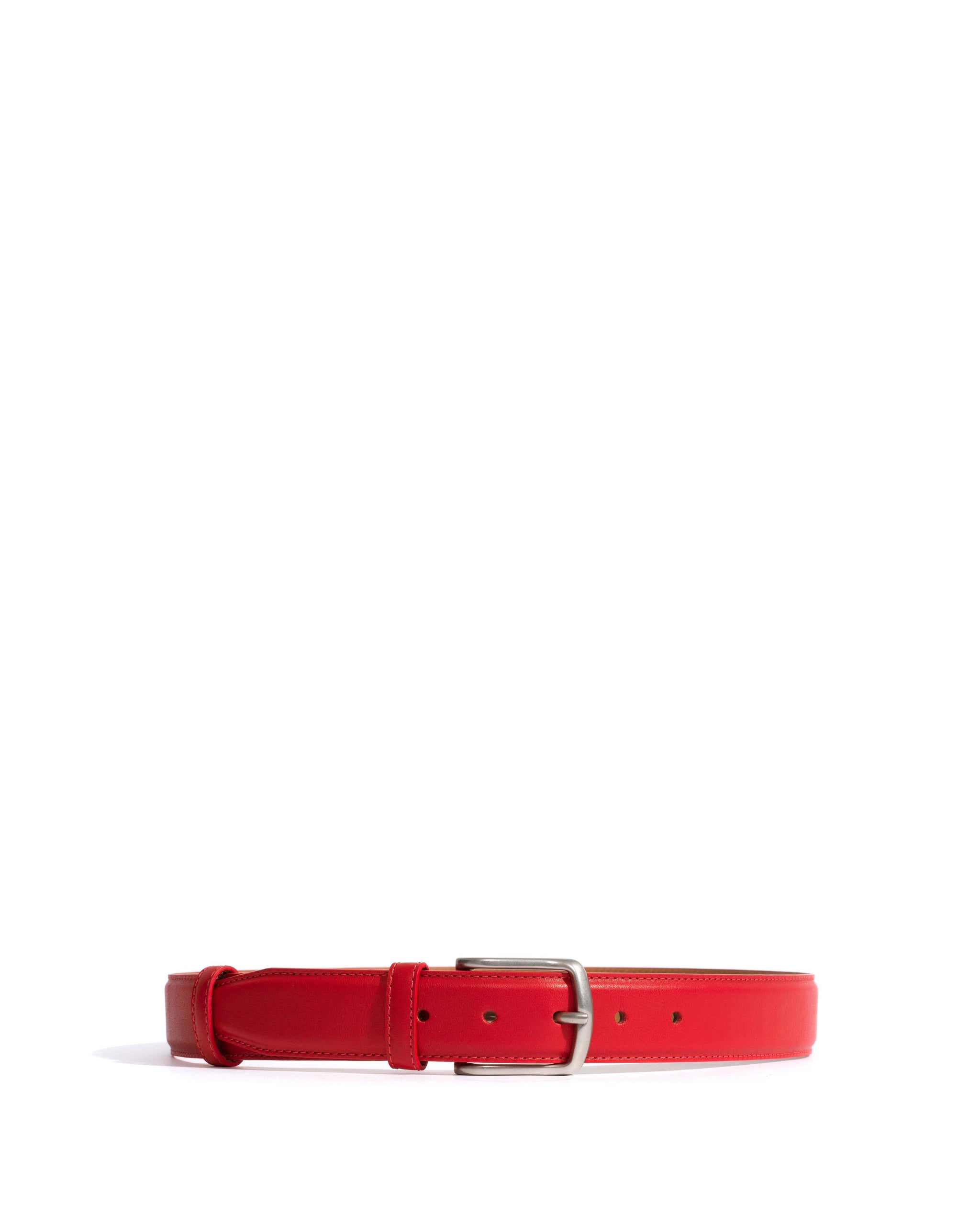 Quinn classic unisex leather belt Soft calf & metal Ruby red & silver buckle - Anonymous Copenhagen Belts