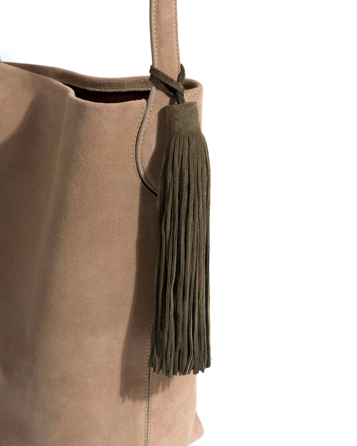 Langley fringe keyring Calf suede Moss green