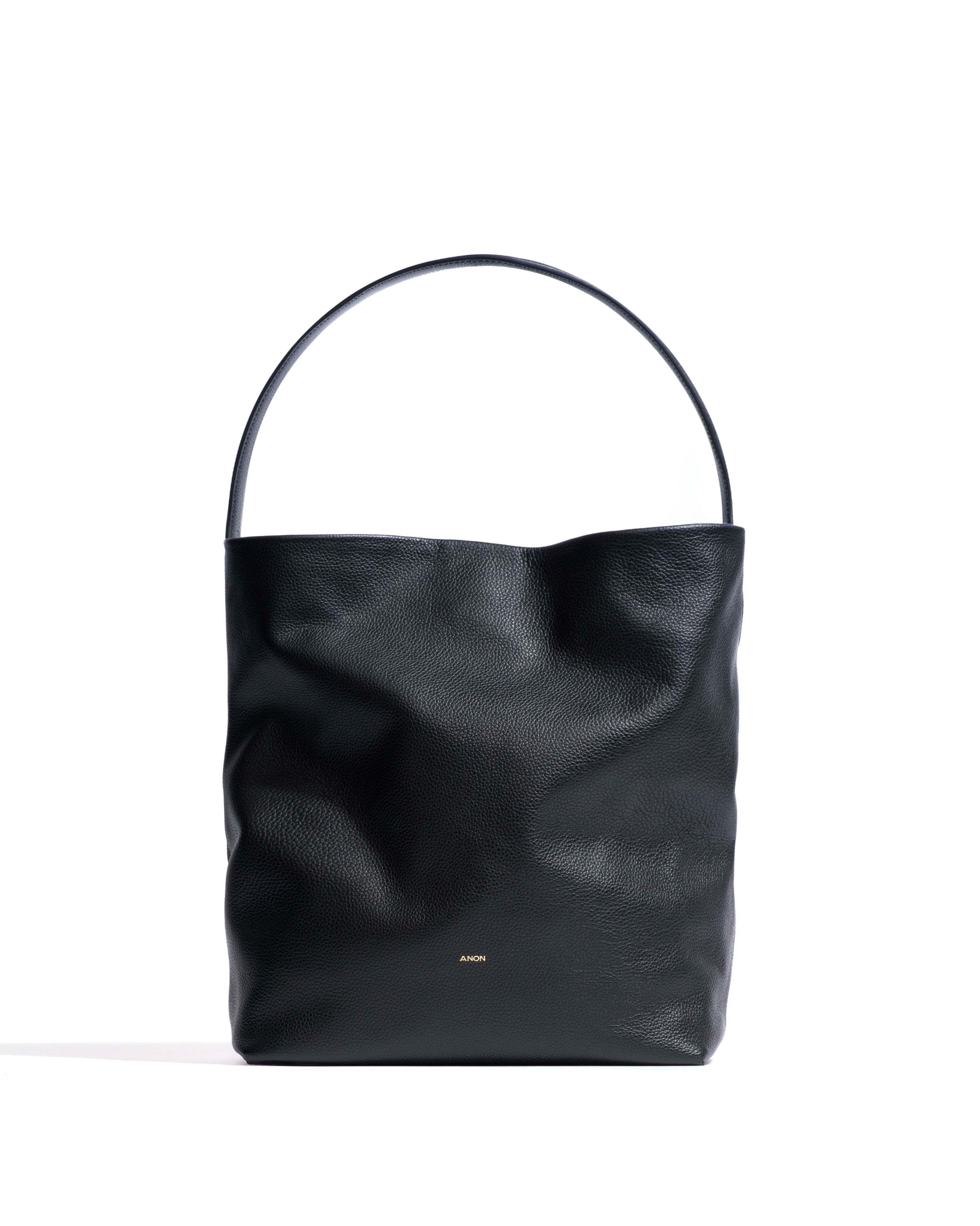 Versa slouchy everyday bag Pebbled soft calf Black