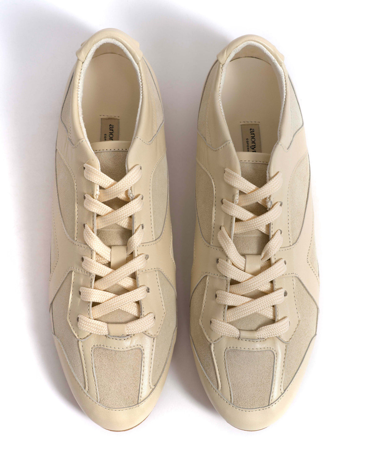 Sneakerina Shiny lamb & suede leather White sand & antique white