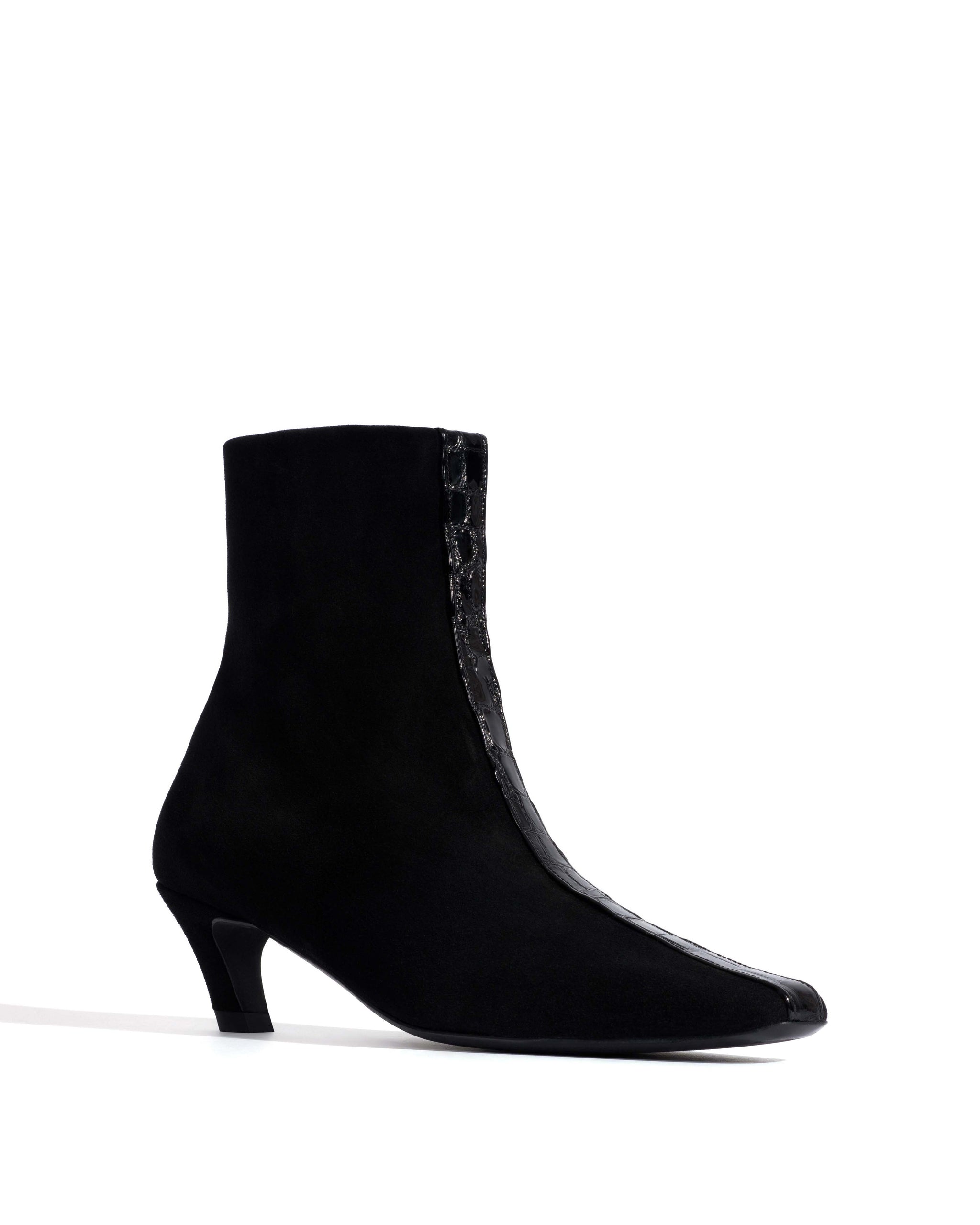 Leyla Calf suede & polished croco calf Black & black