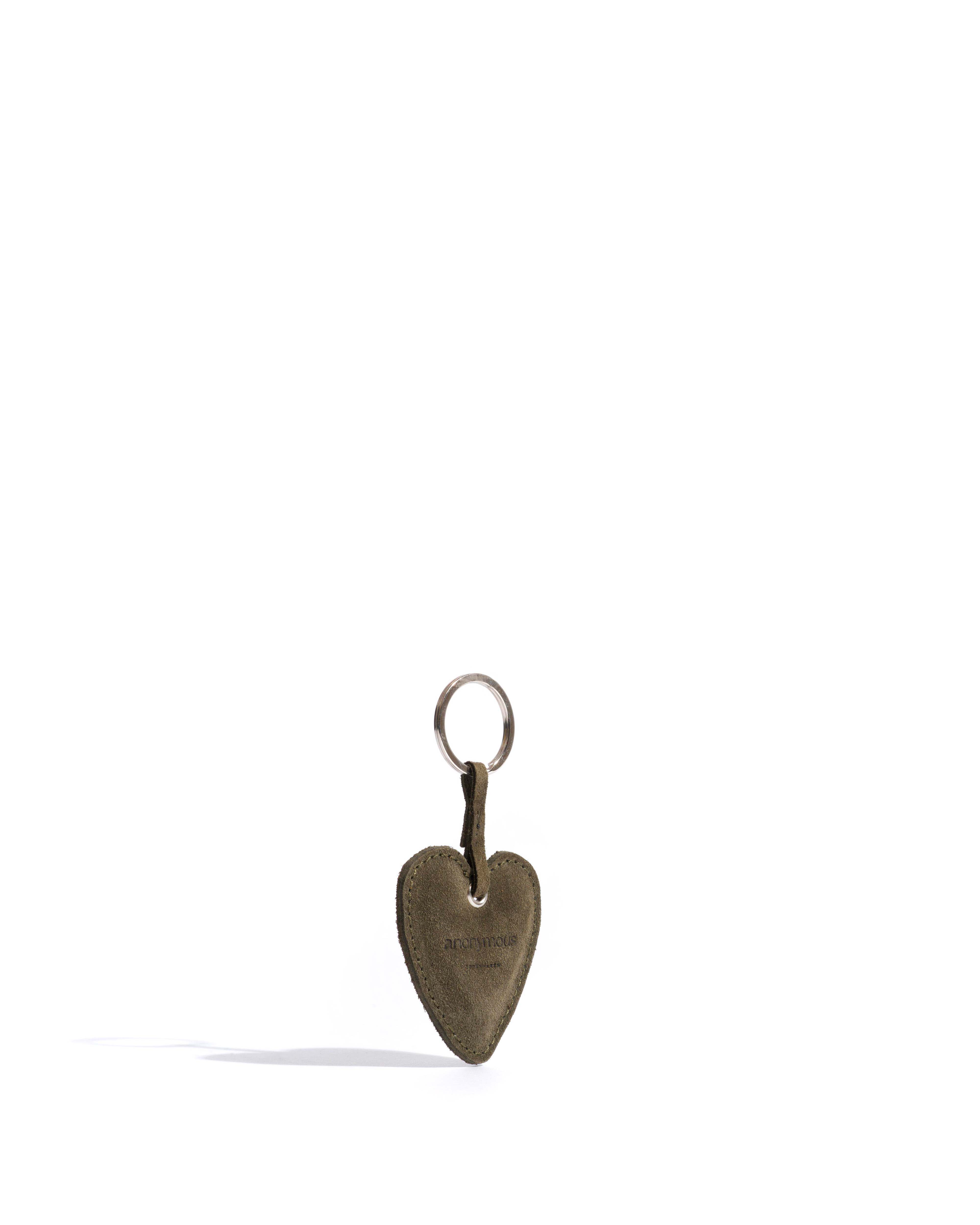 Heart keyring Calf suede Moss green
