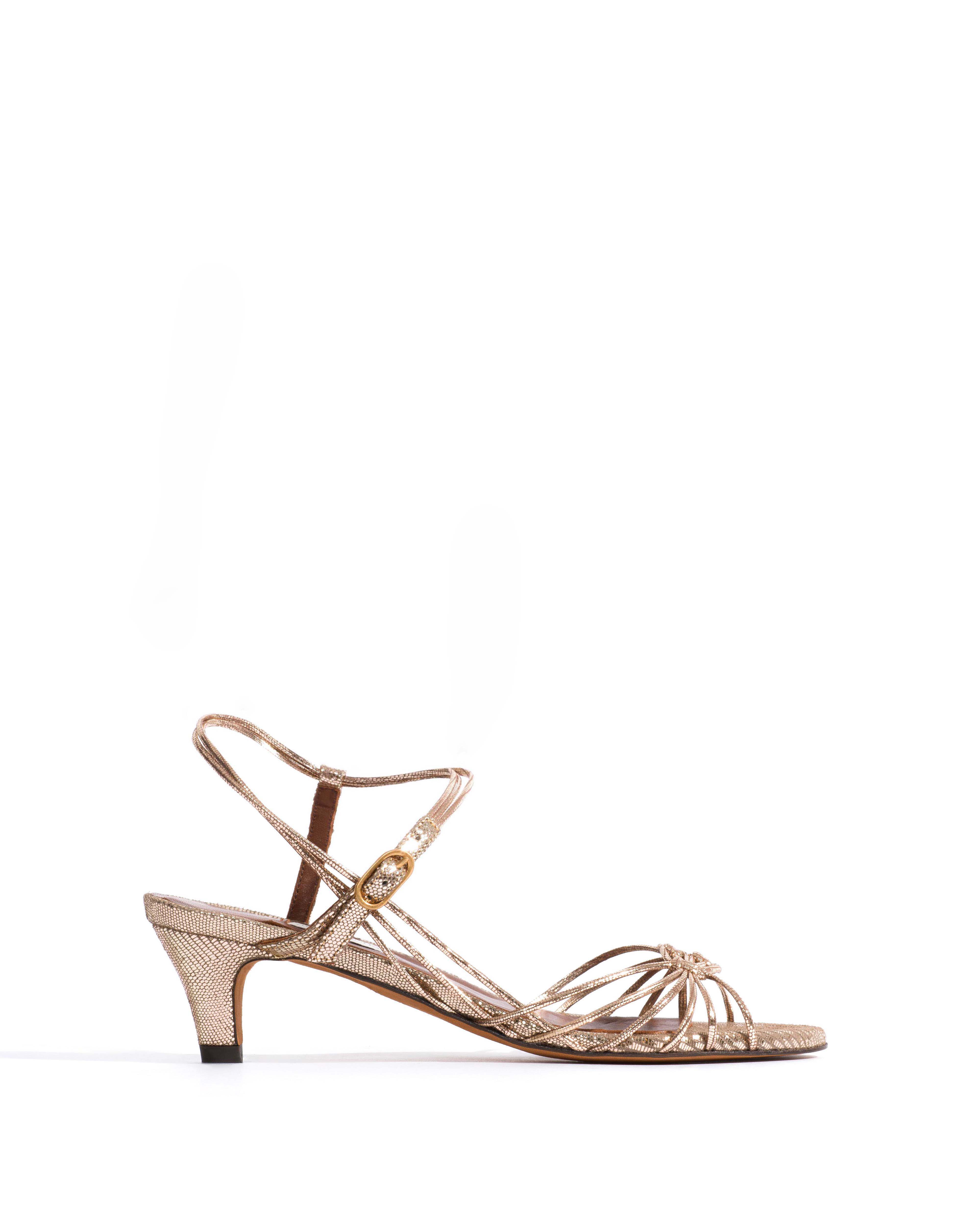 Savannah 40 hand-braided Lizard metallic goat Vintage champagne