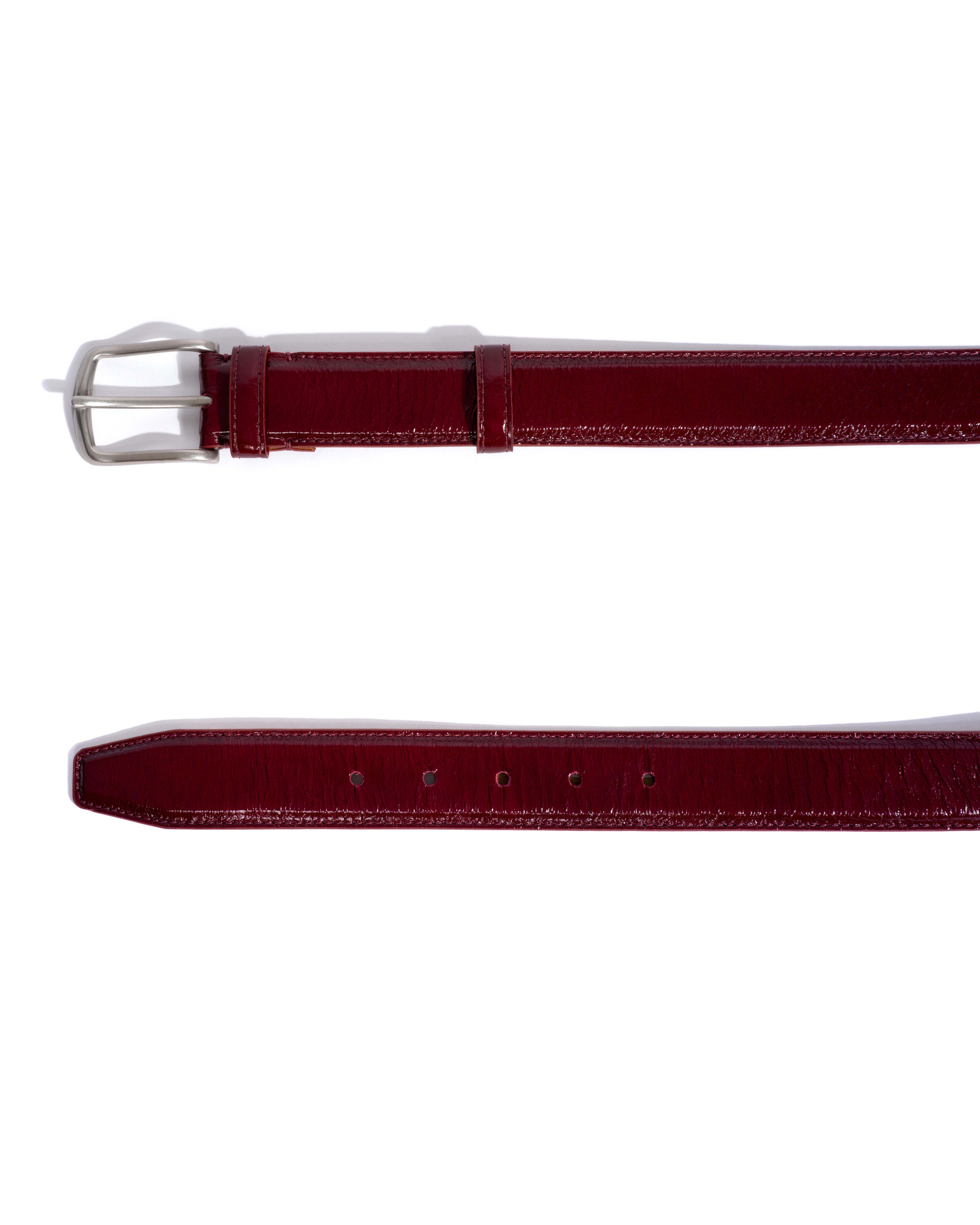 Quinn classic unisex leather belt Crinkled polished goat & metal Pomegranate & silver buckle