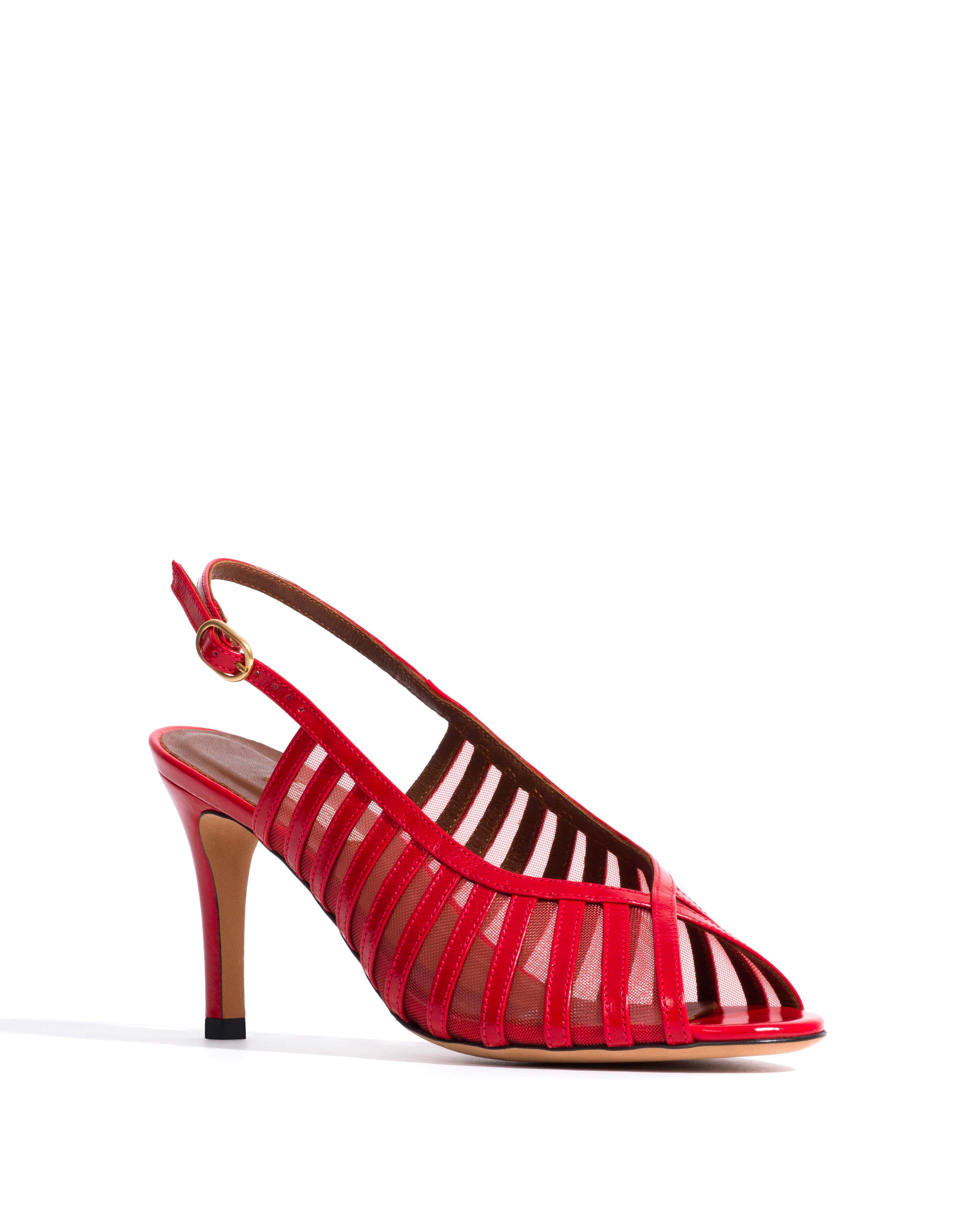 Carminho 75 mesh Crinkled polished goat & mesh Scarlet & ruby red