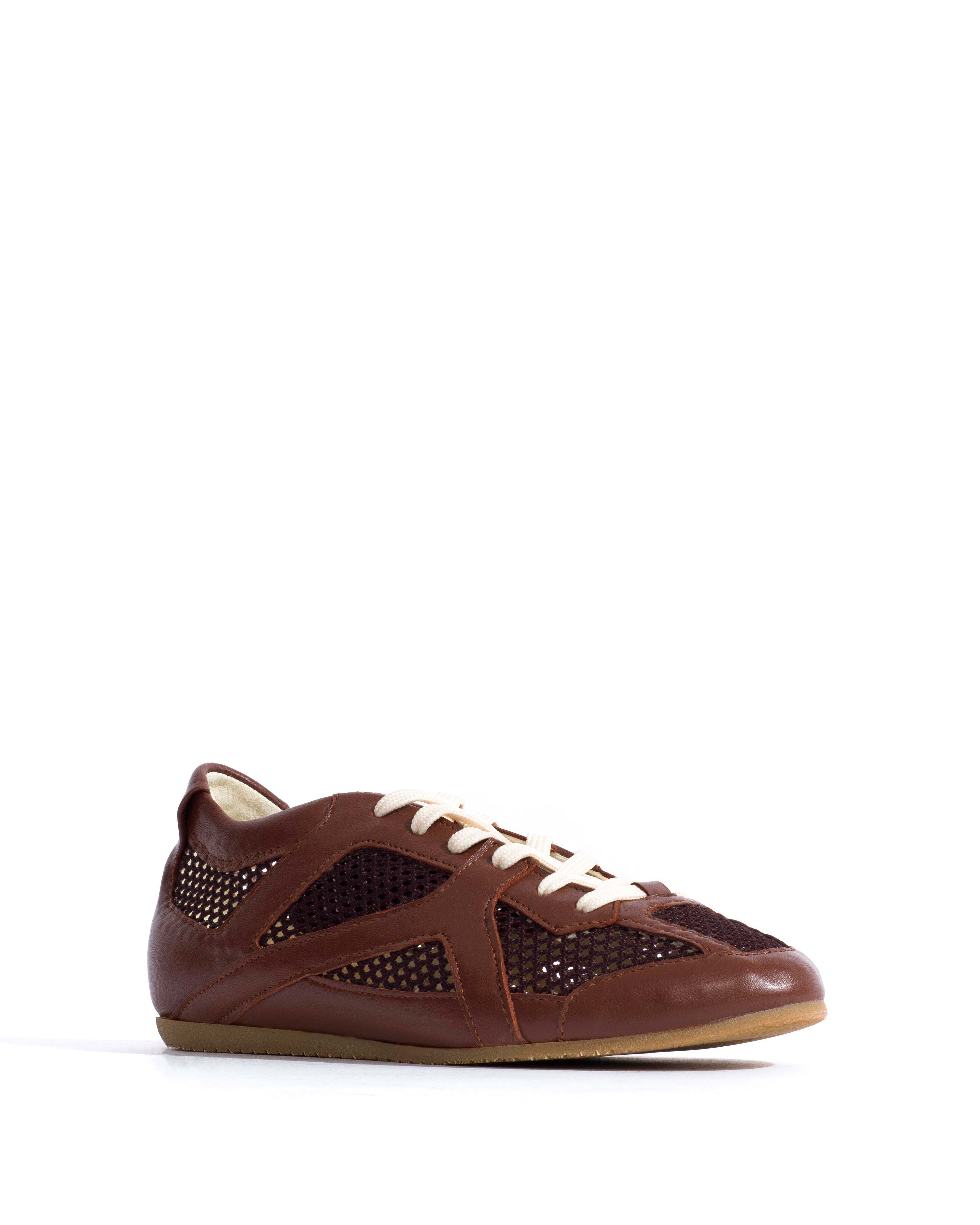 Sneakerina Shiny lamb & netted mesh Chocolate