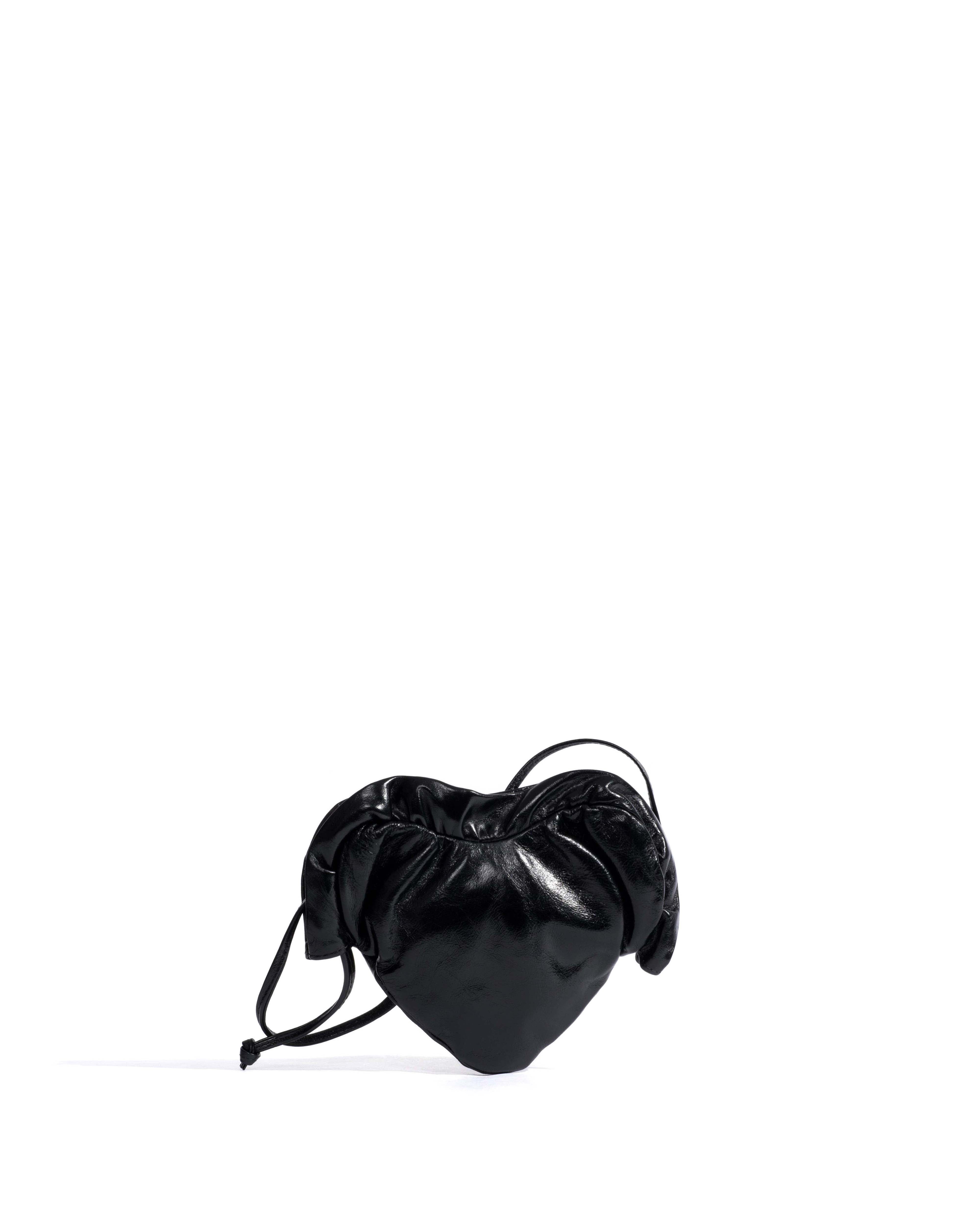 Zally petite heart bag Crinkled polished goat Black