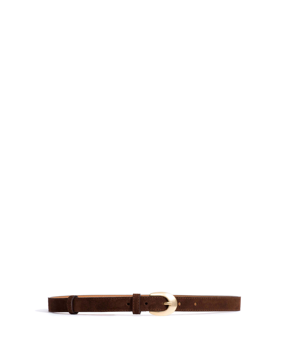Aris unisex leather belt Calf suede & metal Chocolate & gold buckle