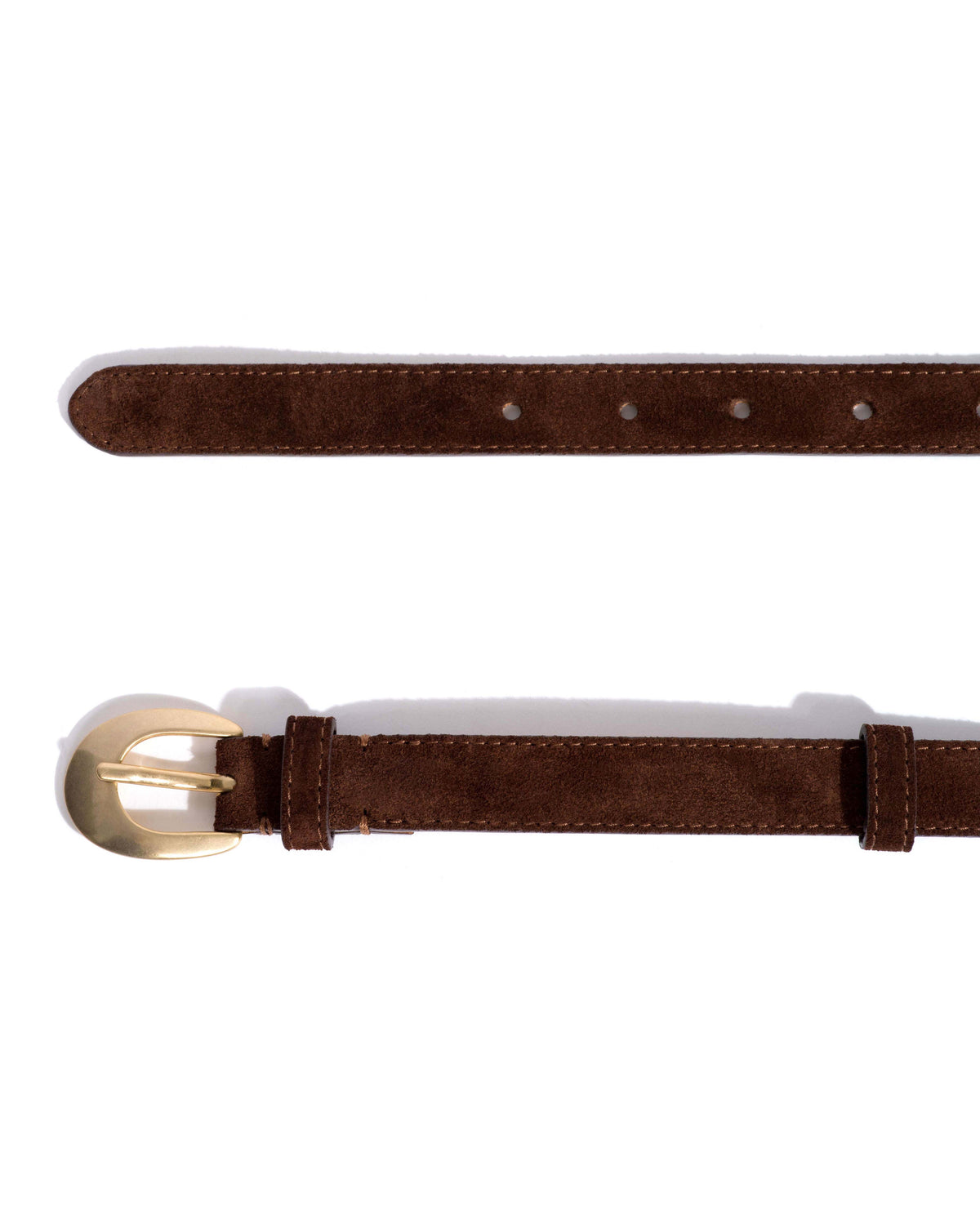 Aris unisex leather belt Calf suede & metal Chocolate & gold buckle
