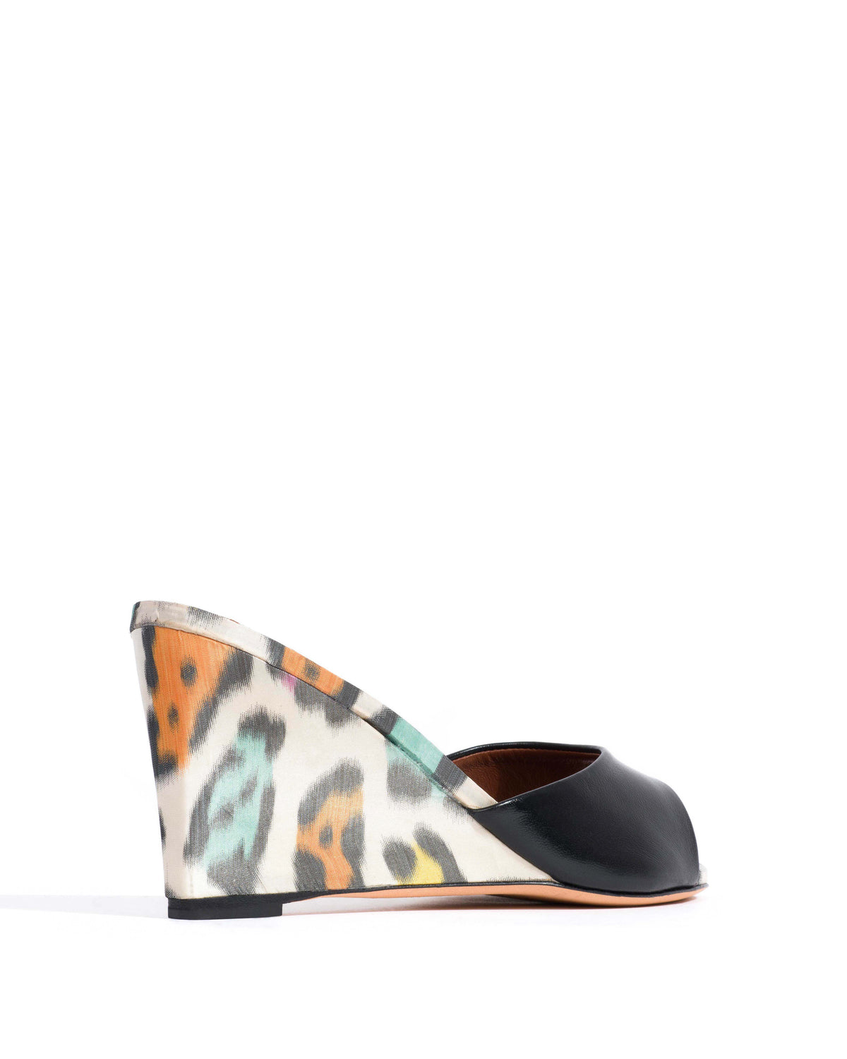 Gwen 75 wedge Shiny lamb & satin print Black & multicolor leopard