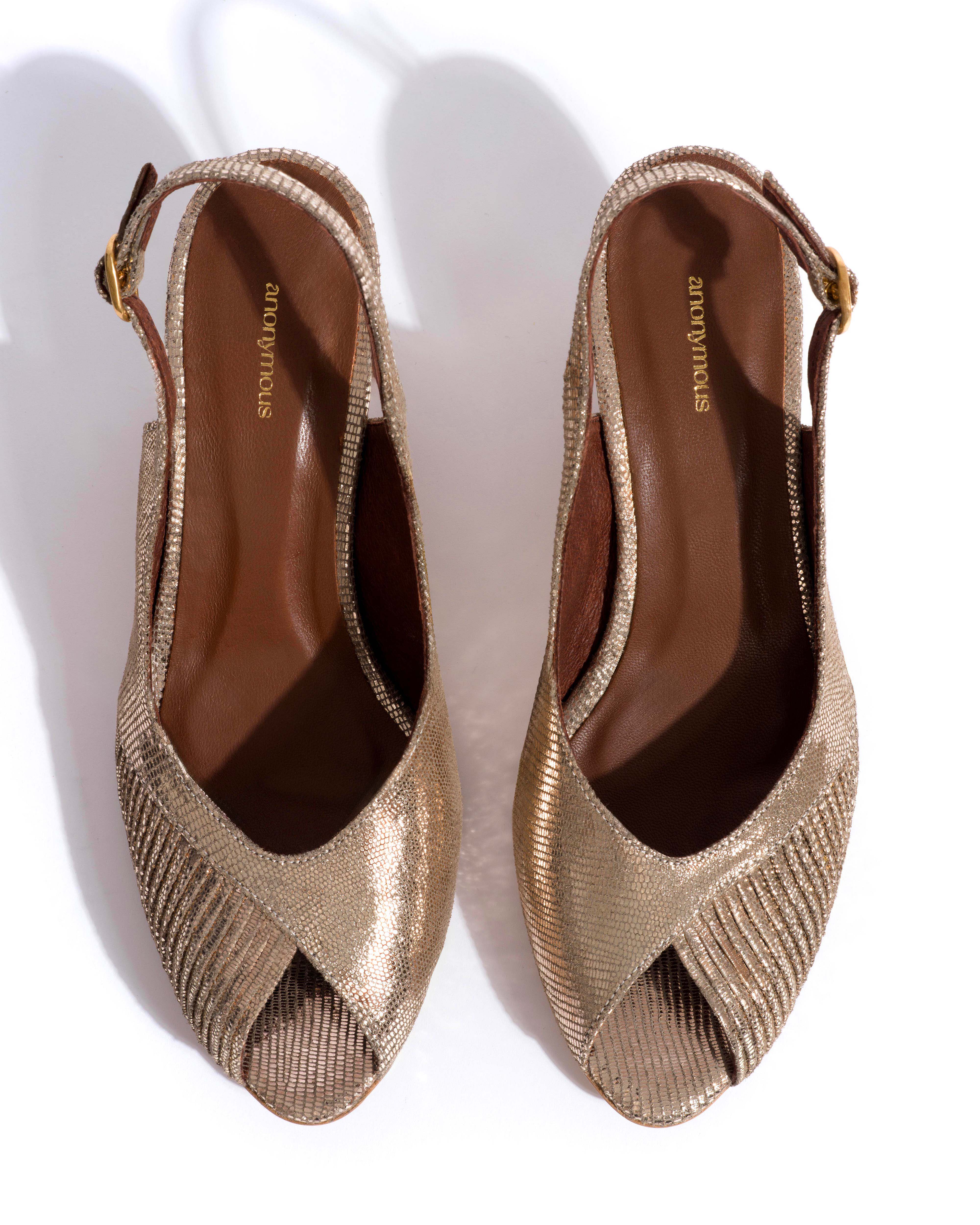 Cassandra 50 stiletto Lizard metallic goat Vintage champagne