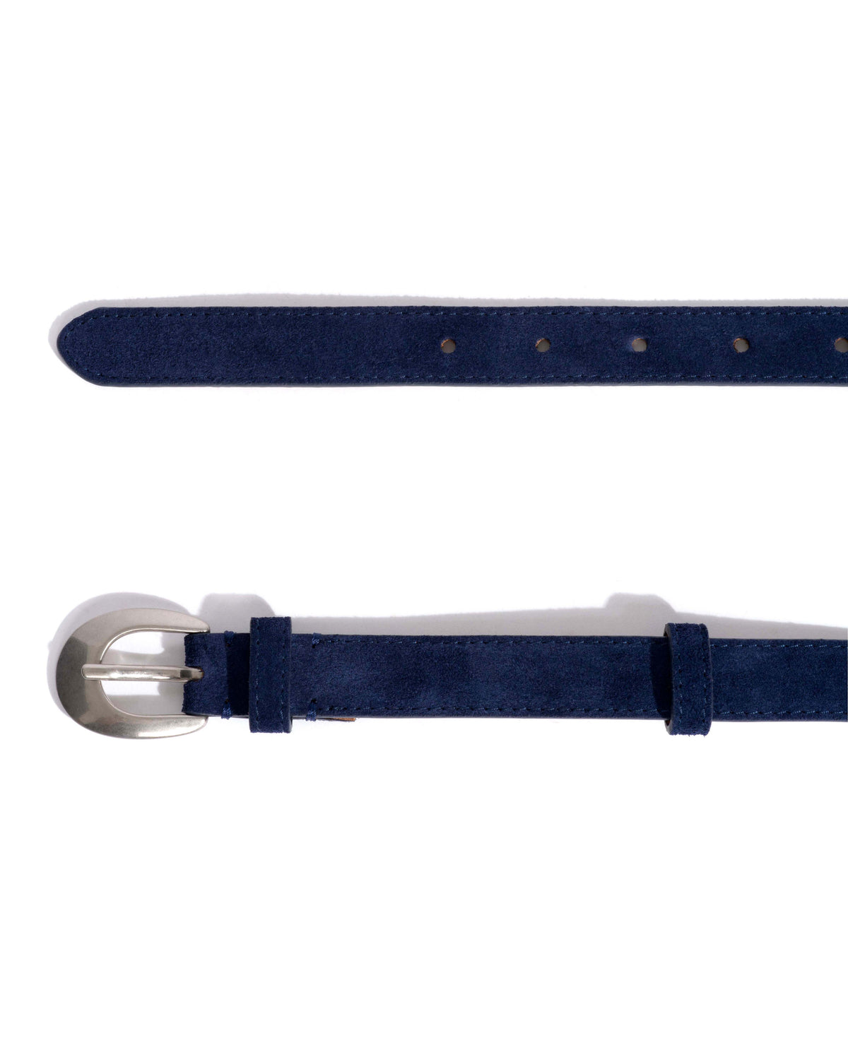 Aris unisex leather belt Calf suede & metal Ink blue & silver buckle