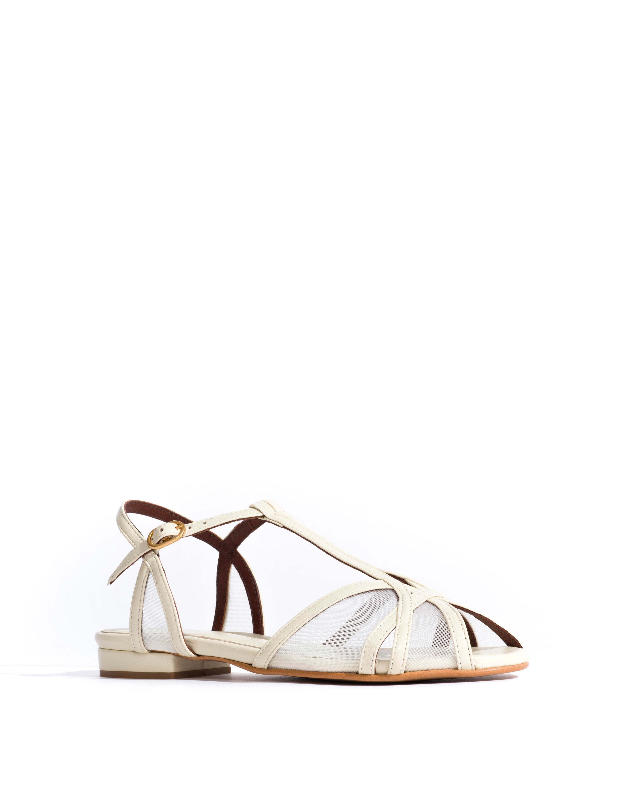 Therese 20 mesh Shiny lamb & mesh White sand - Anonymous Copenhagen Flat sandals