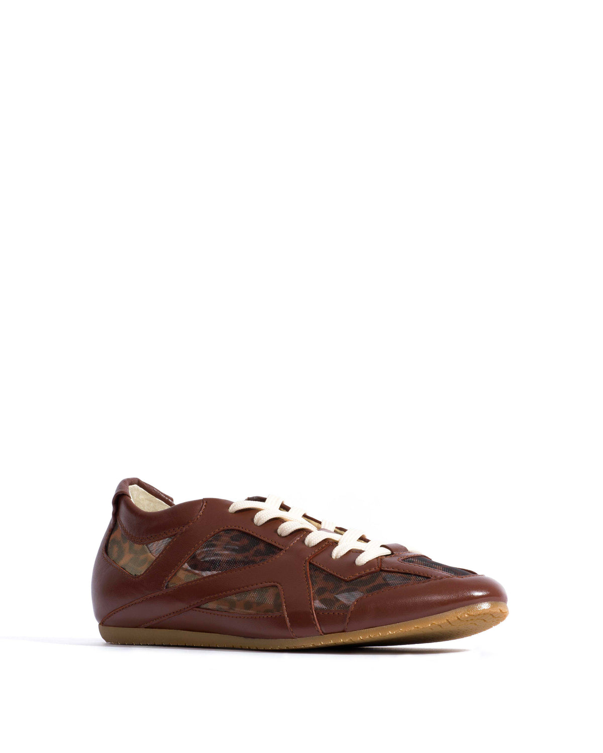 Sneakerina Shiny lamb & mesh Chocolate & leopard