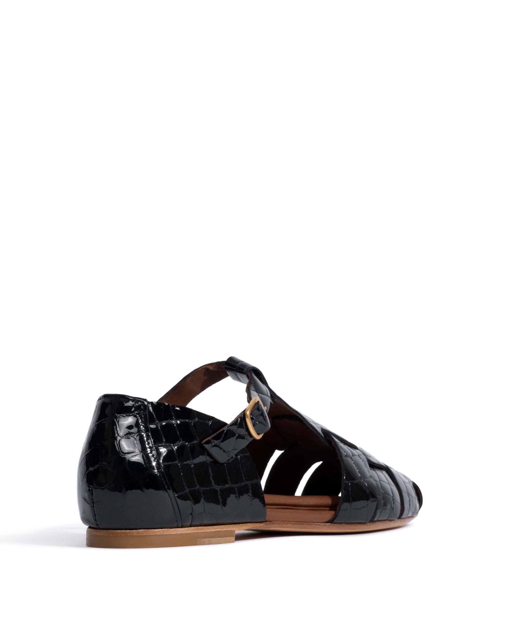 Lain flats Polished croco calf Black