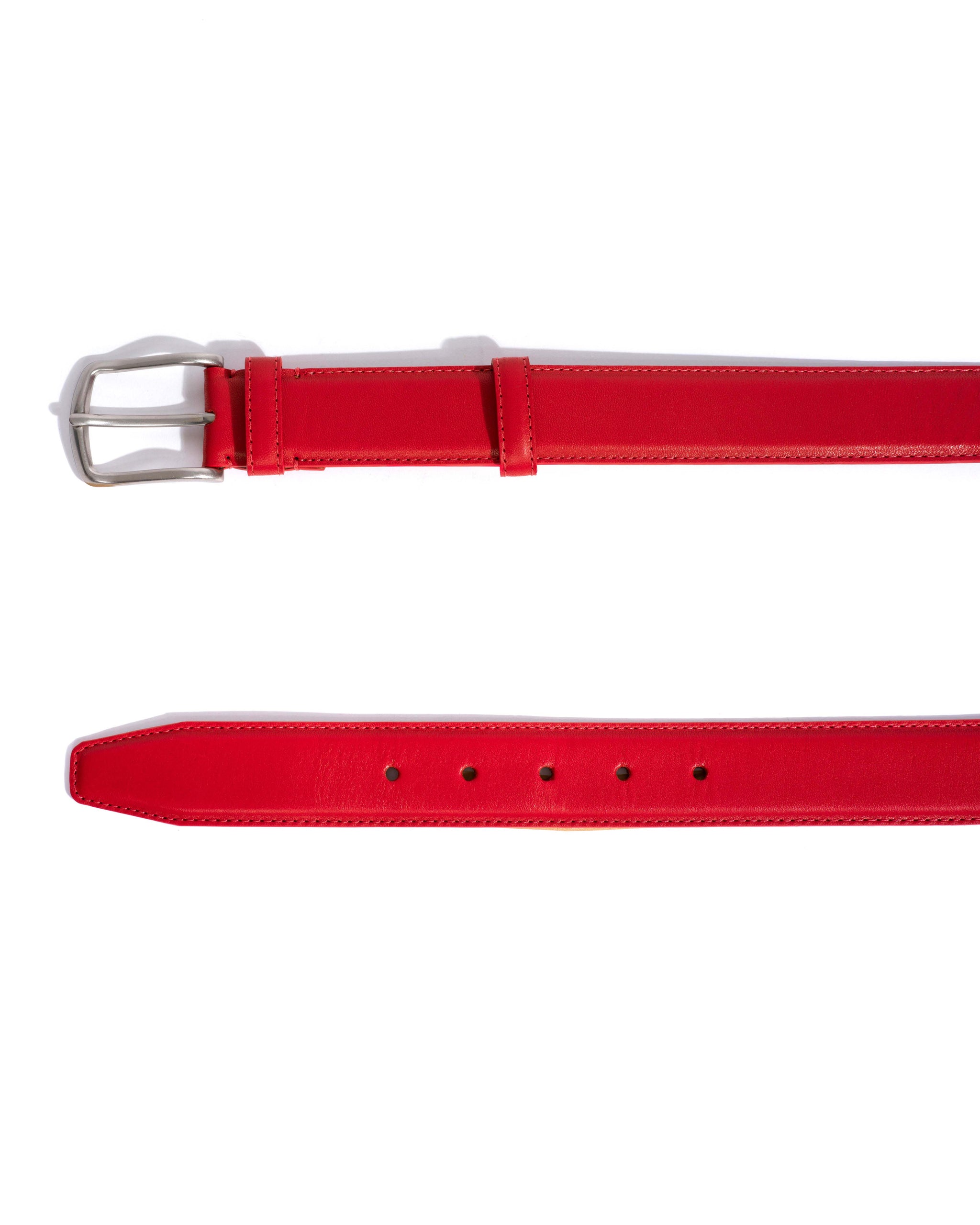 Quinn classic unisex leather belt Soft calf & metal Ruby red & silver buckle - Anonymous Copenhagen Belts