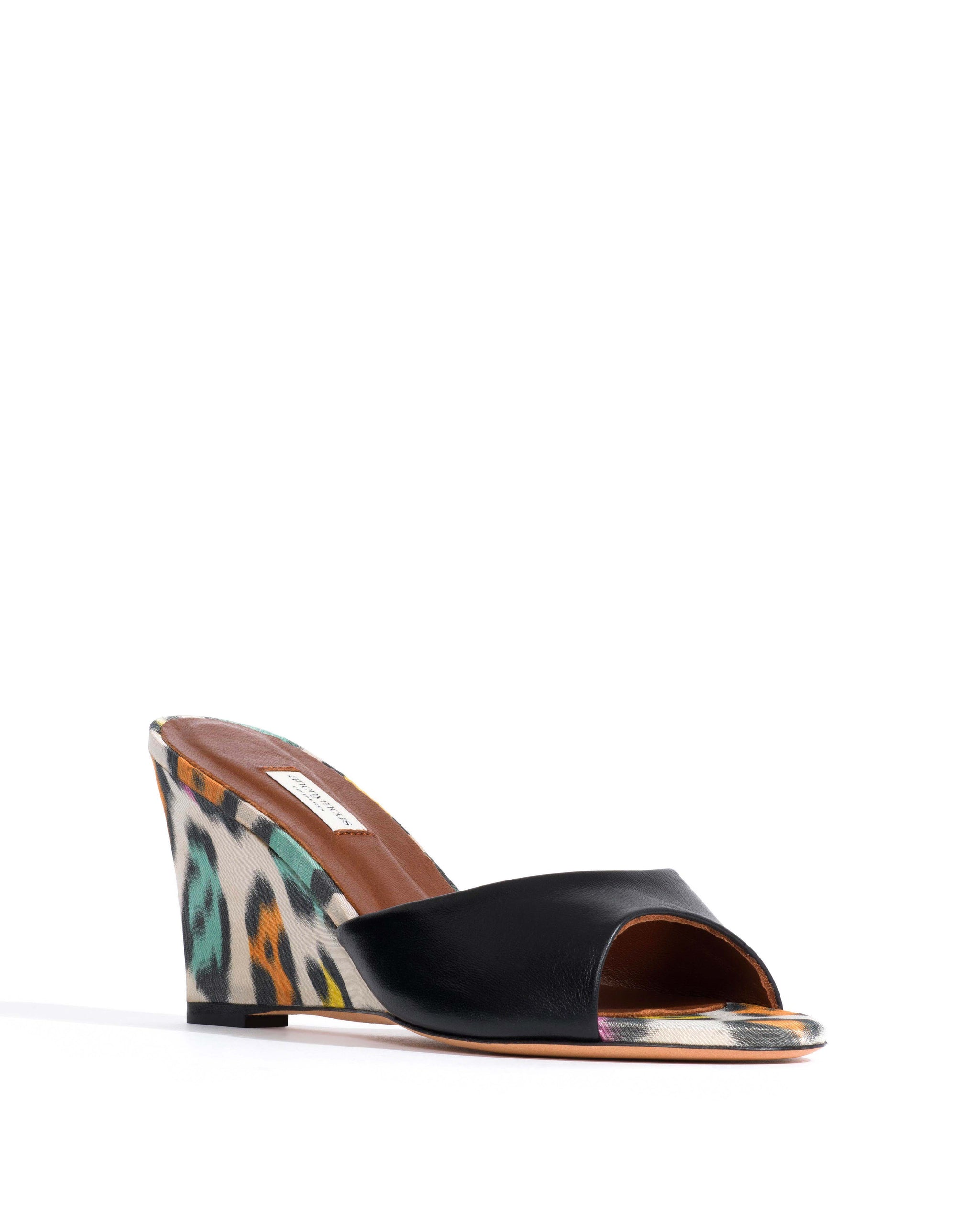 Gwen 75 wedge Shiny lamb & satin print Black & multicolor leopard - Anonymous Copenhagen Heels