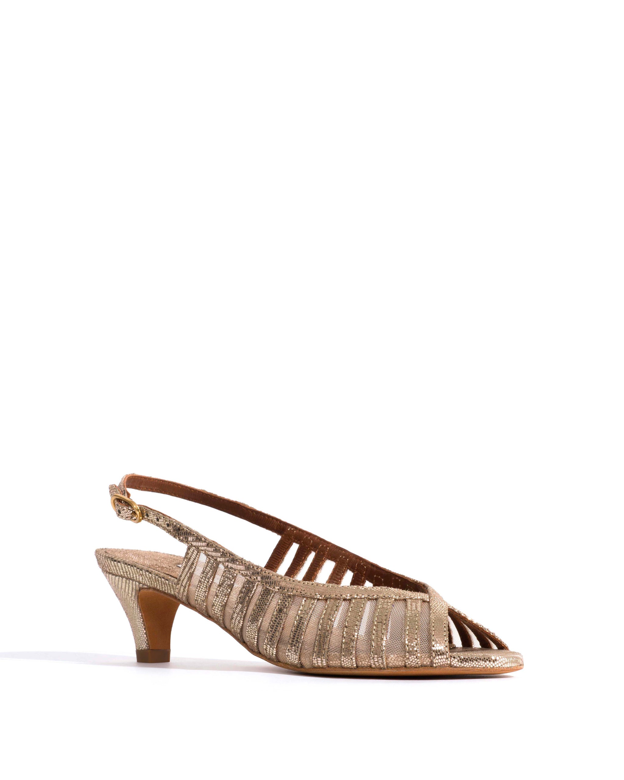 Carminho 40 mesh Lizard metallic goat & mesh Vintage champagne & gold - Anonymous Copenhagen Heels