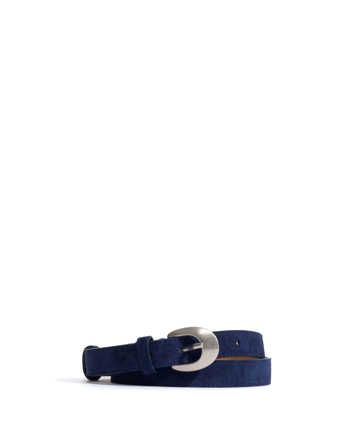Aris unisex leather belt Calf suede & metal Ink blue & silver buckle