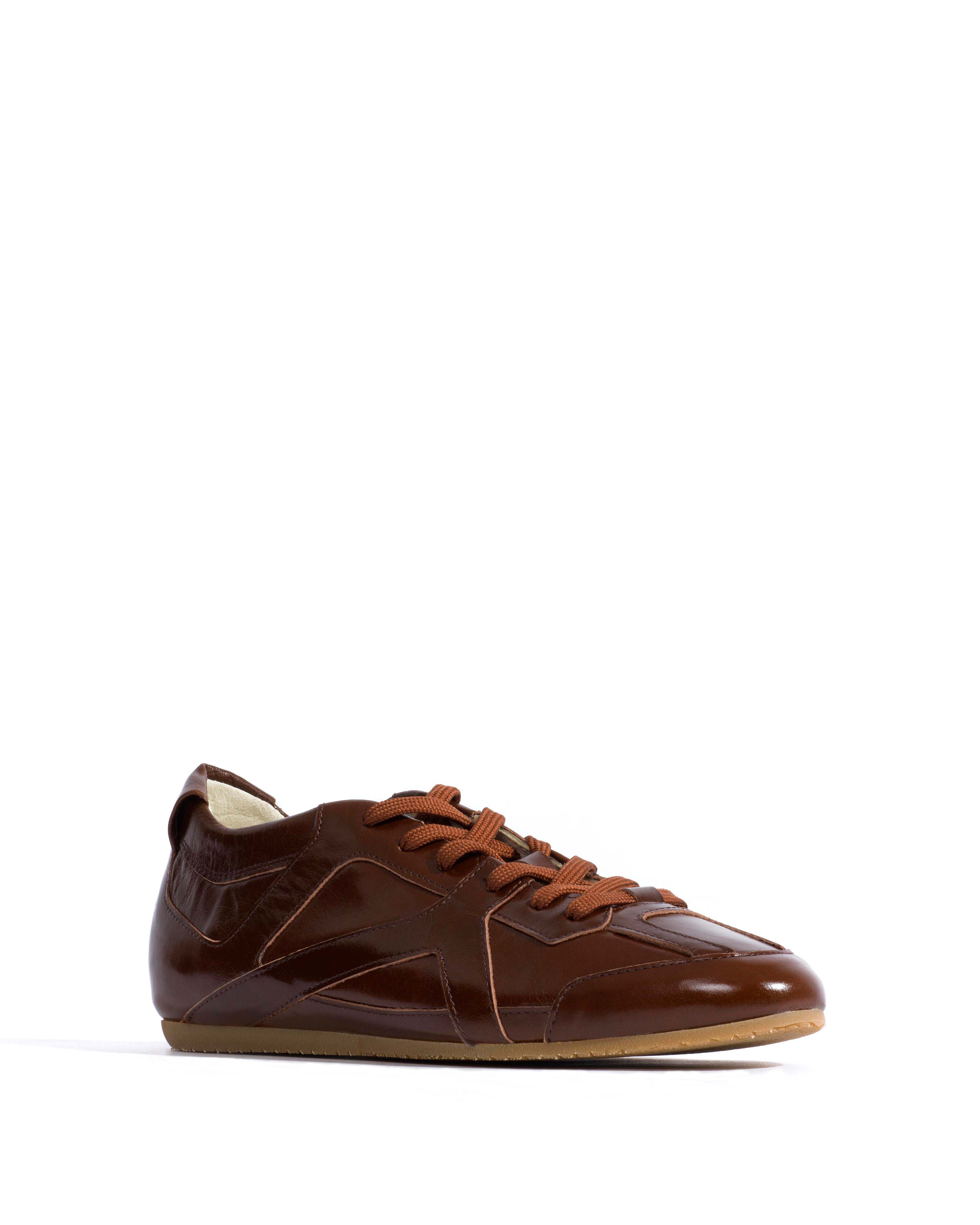 Sneakerina Crinkled polished goat Caramel brown