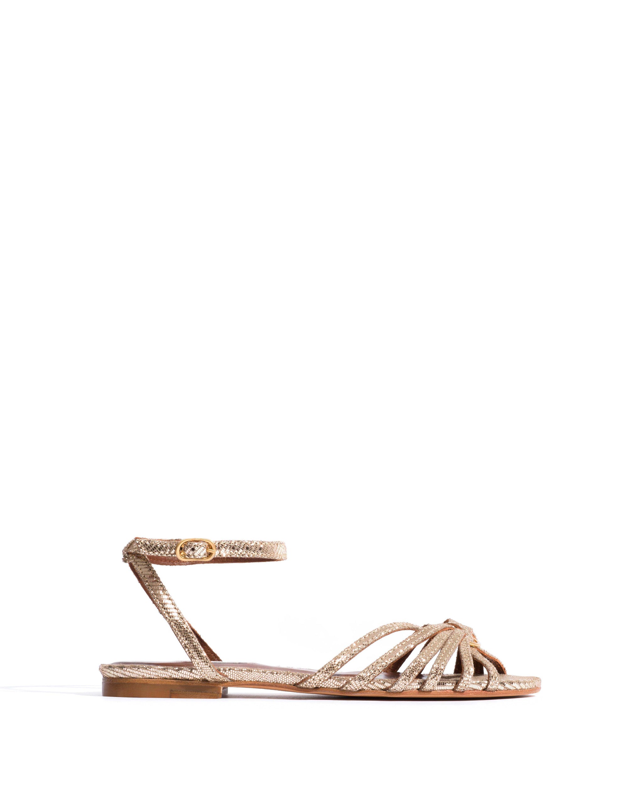 Lopes 10 Lizard metallic goat Vintage champagne - Anonymous Copenhagen Flat sandals