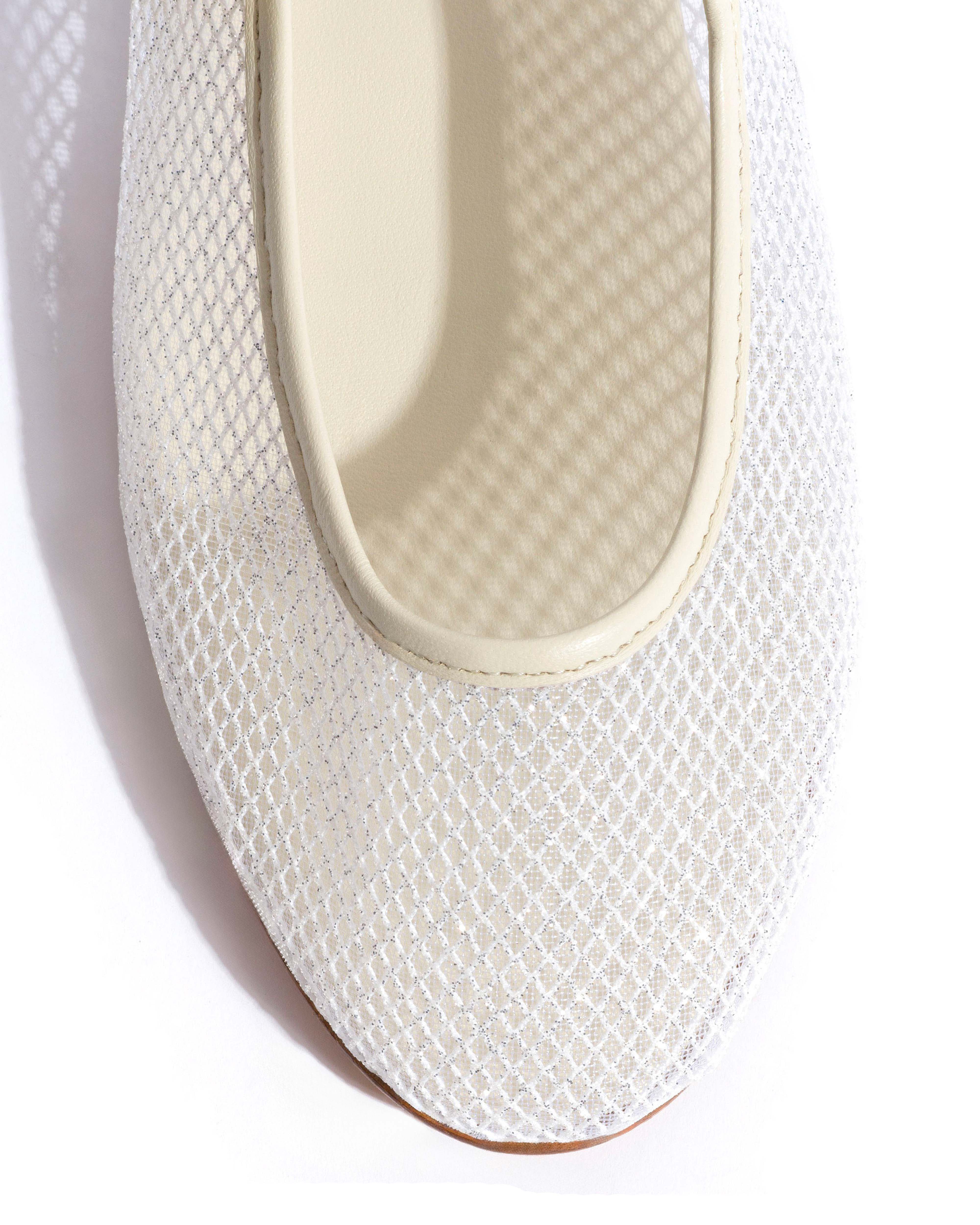 Lana netted mesh Shiny lamb & netted mesh White sand & silver