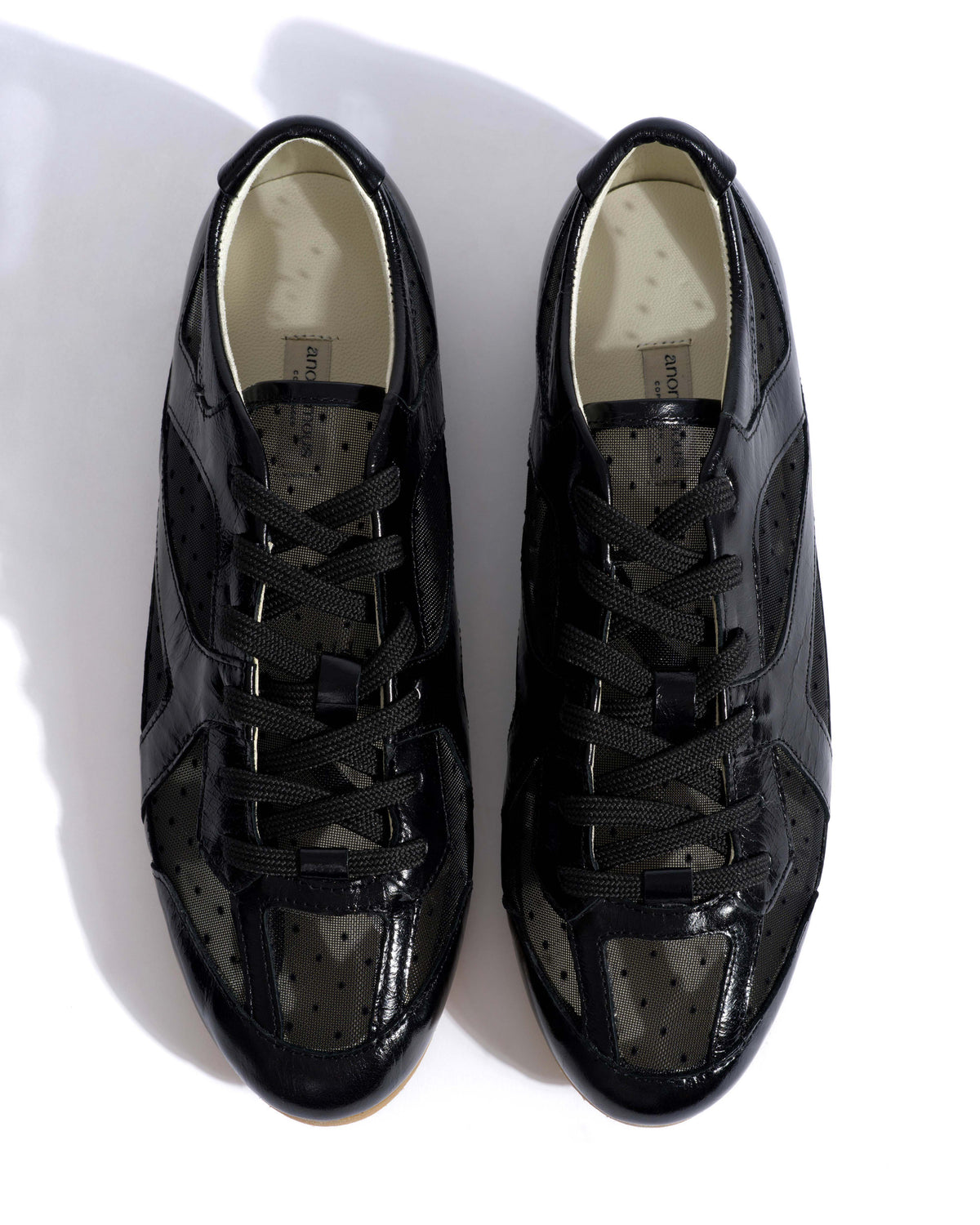 Sneakerina Crinkled polished goat & dot velvet mesh Black