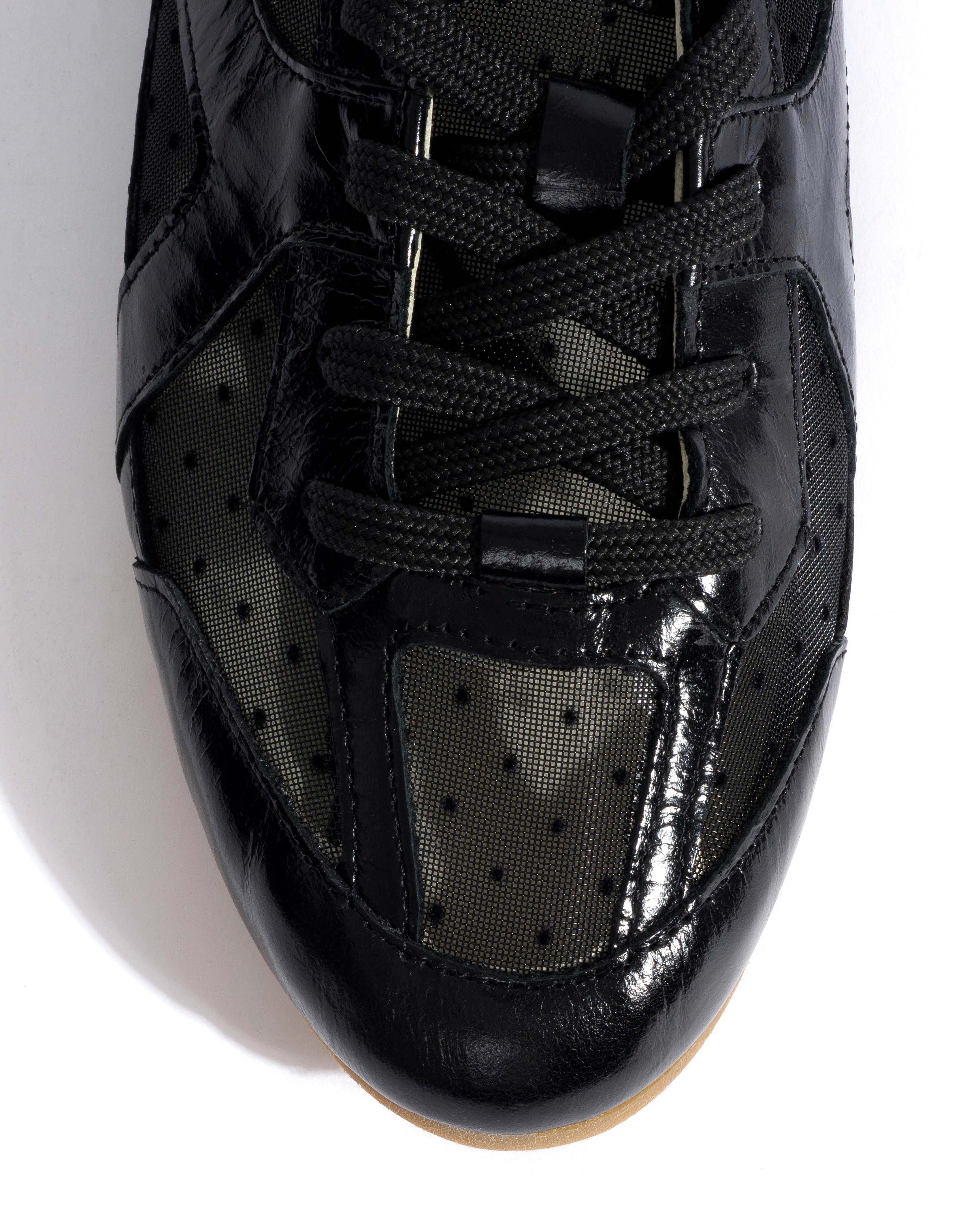Sneakerina Crinkled polished goat & dot velvet mesh Black