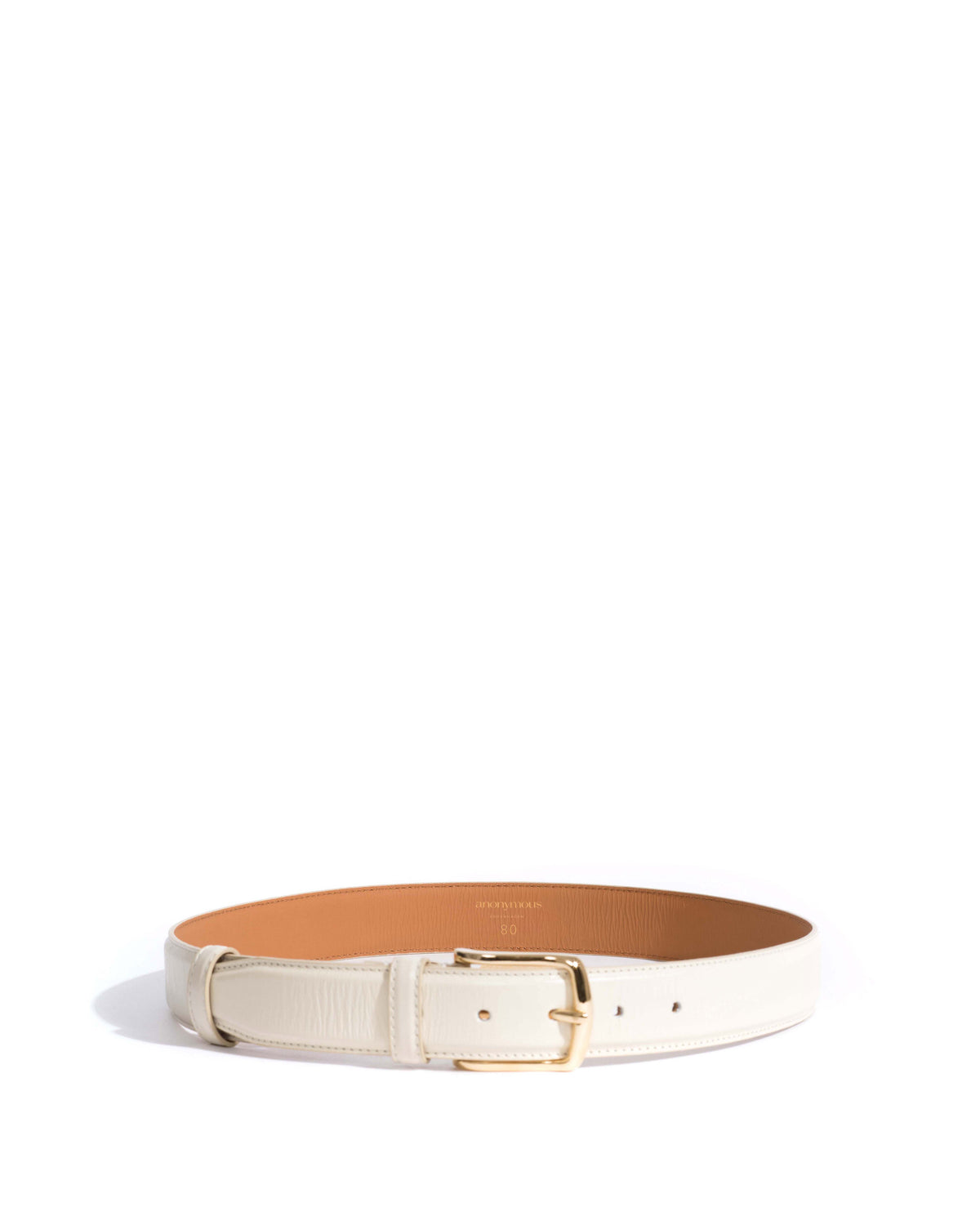 Quinn classic unisex leather belt Crinkled polished goat & metal White sand & gold buckle