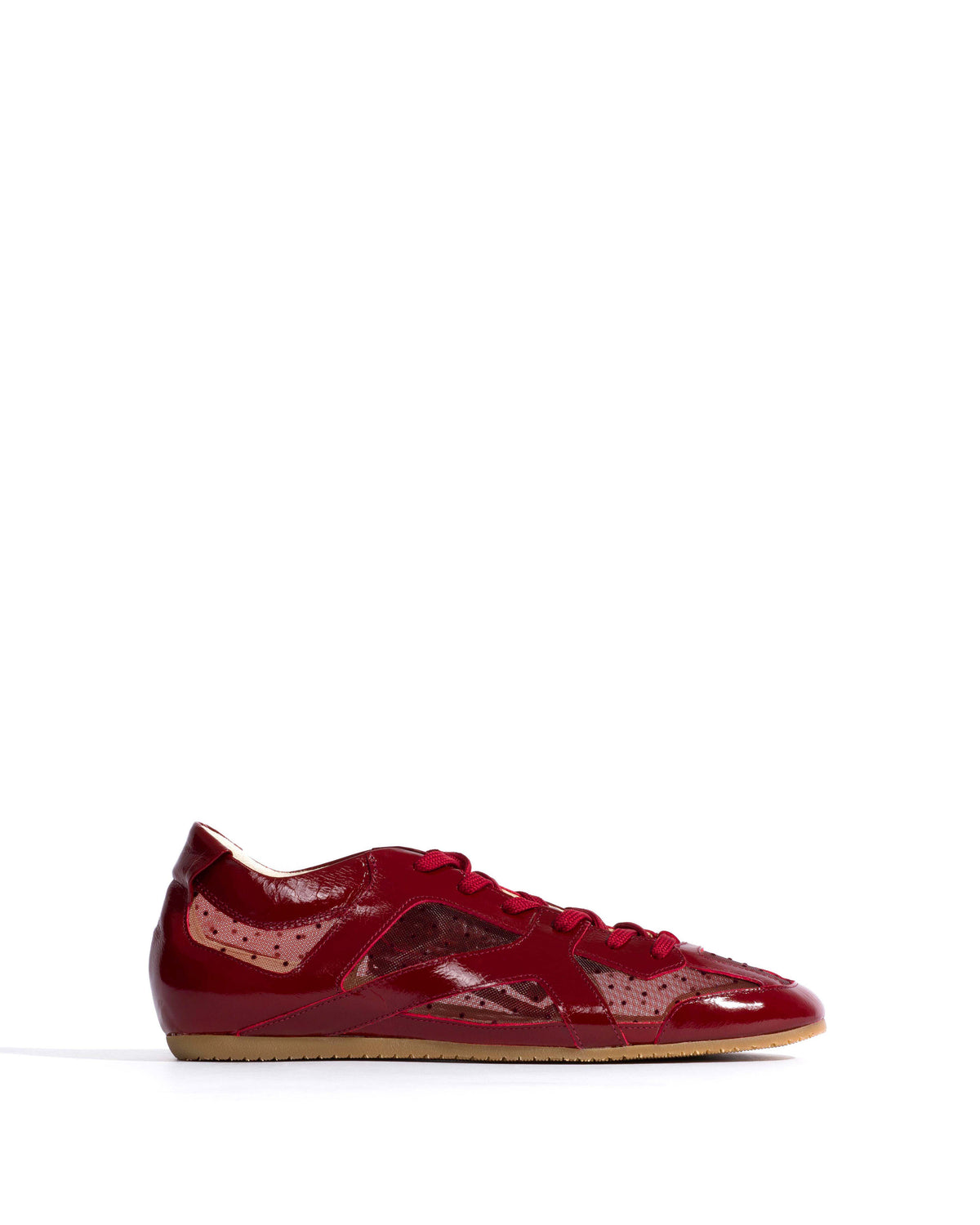 Sneakerina Crinkled polished goat & dot velvet mesh Pomegranate
