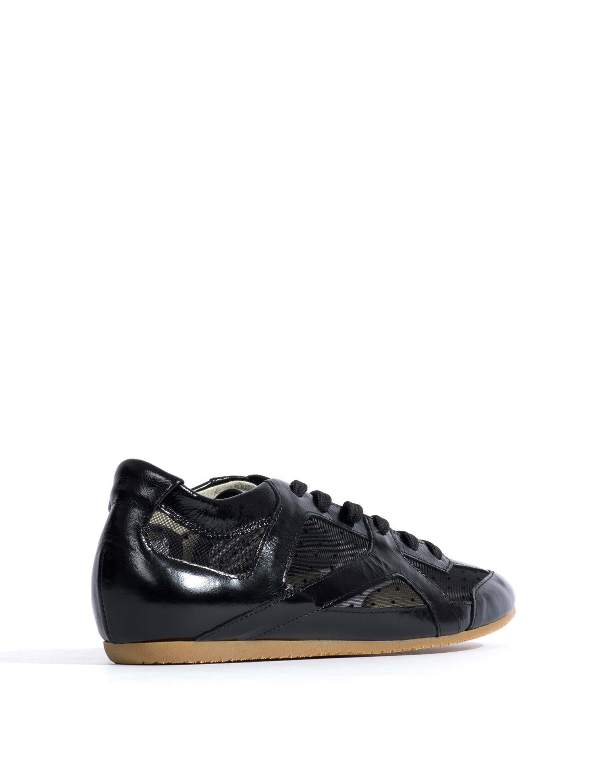 Sneakerina Crinkled polished goat & dot velvet mesh Black