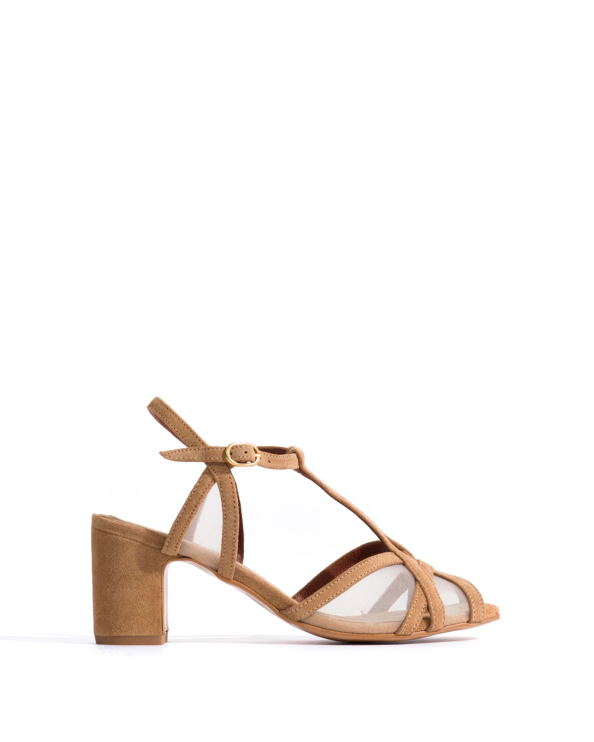 Therese 55 block mesh Calf suede & mesh Scirocco & caramel