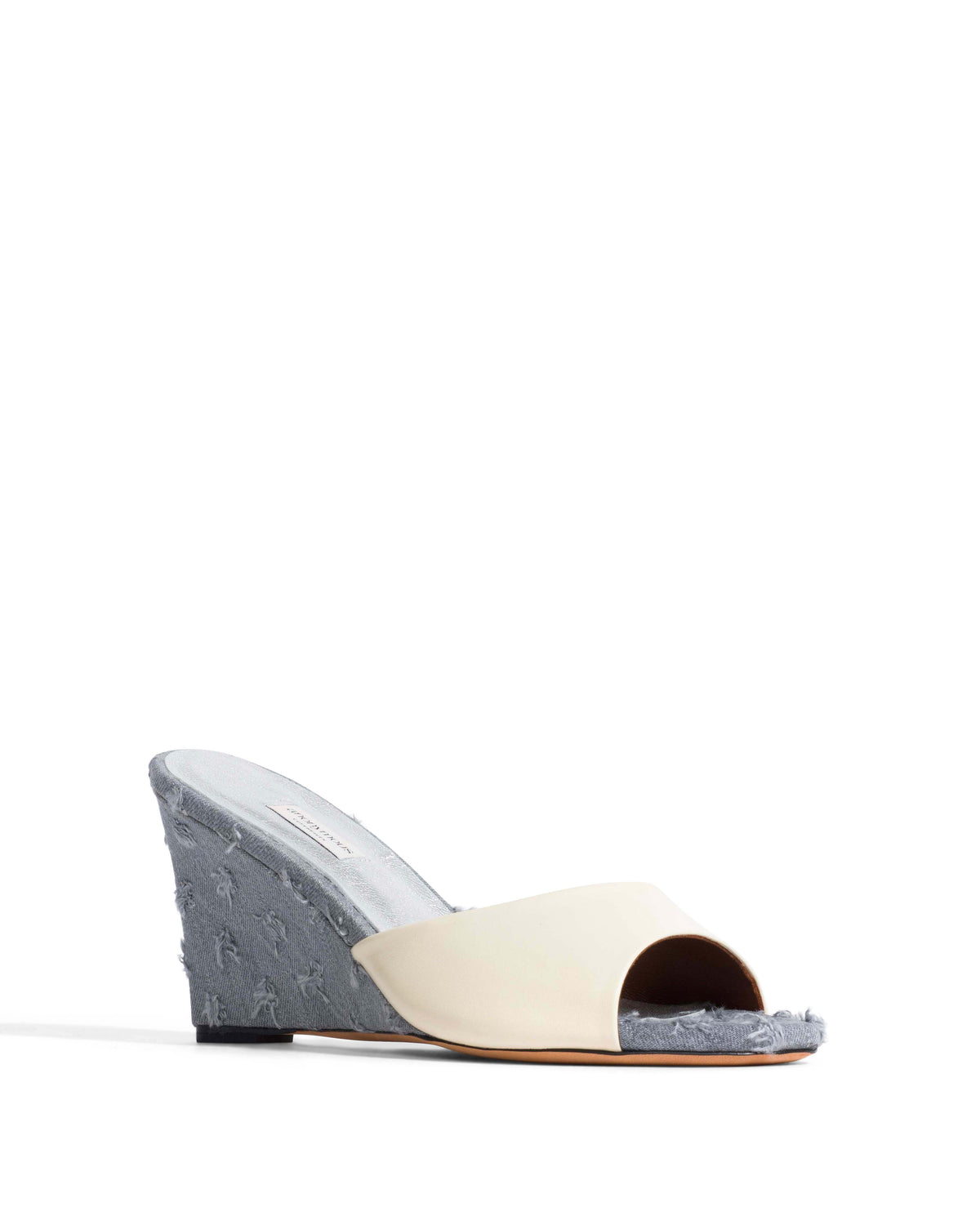 Gwen 75 wedge Shiny lamb & denim White sand & distressed washed grey