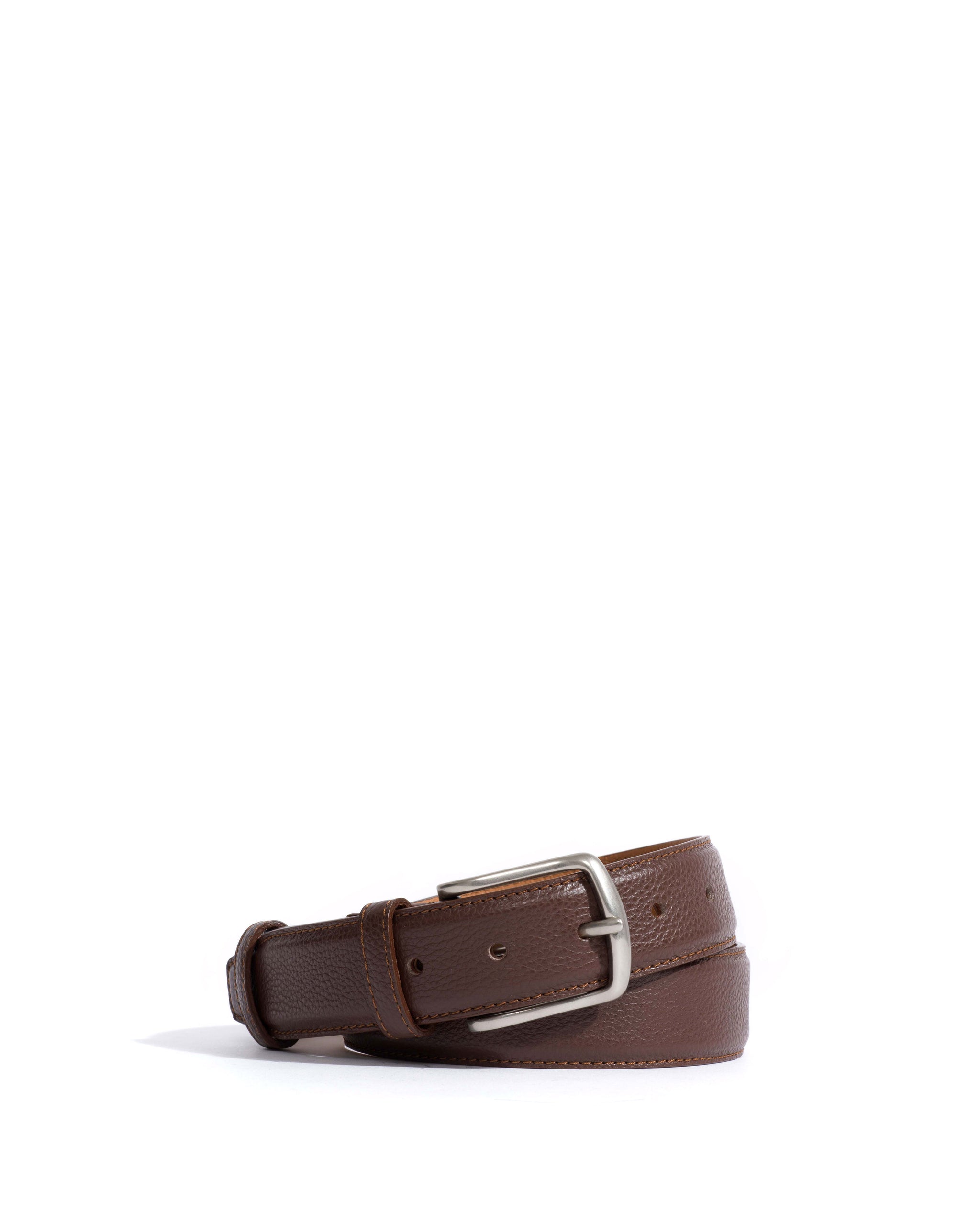 Quinn classic unisex leather belt Pebbled soft calf & metal Coffee brown & silver buckle - Anonymous Copenhagen Belts
